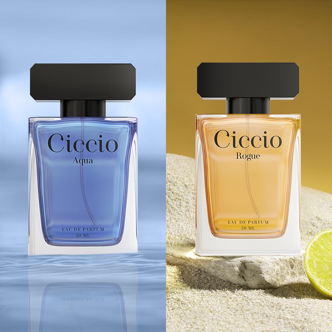 Premium Long-Lasting Luxury Fragrance for Men - Ciccio Aqua & Rogue Eau De Perfume with Citrus Notes of Lemon, Mandarin, Orange & Lavender | 2-Pack (50ml Each) | Perfect for Daily Wear, Office & Special Occasions