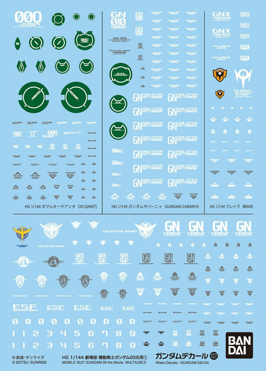 Bandai HG 1/144 Gundam 00 Movie Water Slide Decals Set #127 - Custom Decals for Gundam Model Kits | Perfect for Gundam Builders & Collectors
