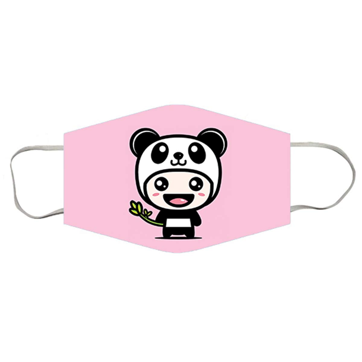 Cute Panda Cartoon Anti-Pollution 2-Layer Kids Face Mask Set of 2 - Reusable Washable Breathable Face Cover for Children Girls Boys - Perfect for School, Outdoor Activities & Air Pollution Protection