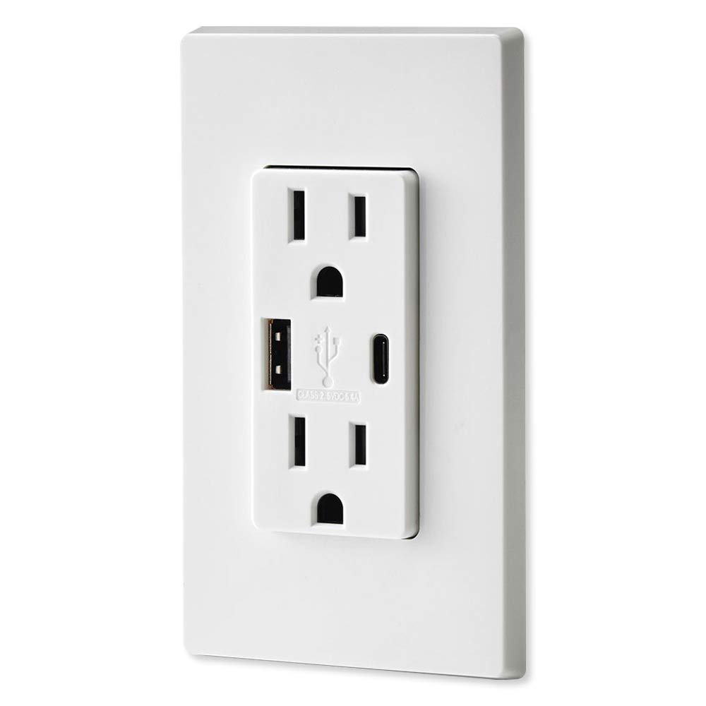 Leviton T5633-W 15A Tamper-Resistant USB Wall Outlet - Dual Type A & Type C Charger for iPhone, Android Smartphones & Tablets | White In-Wall Charging Station for Home, Office & Hotel Use