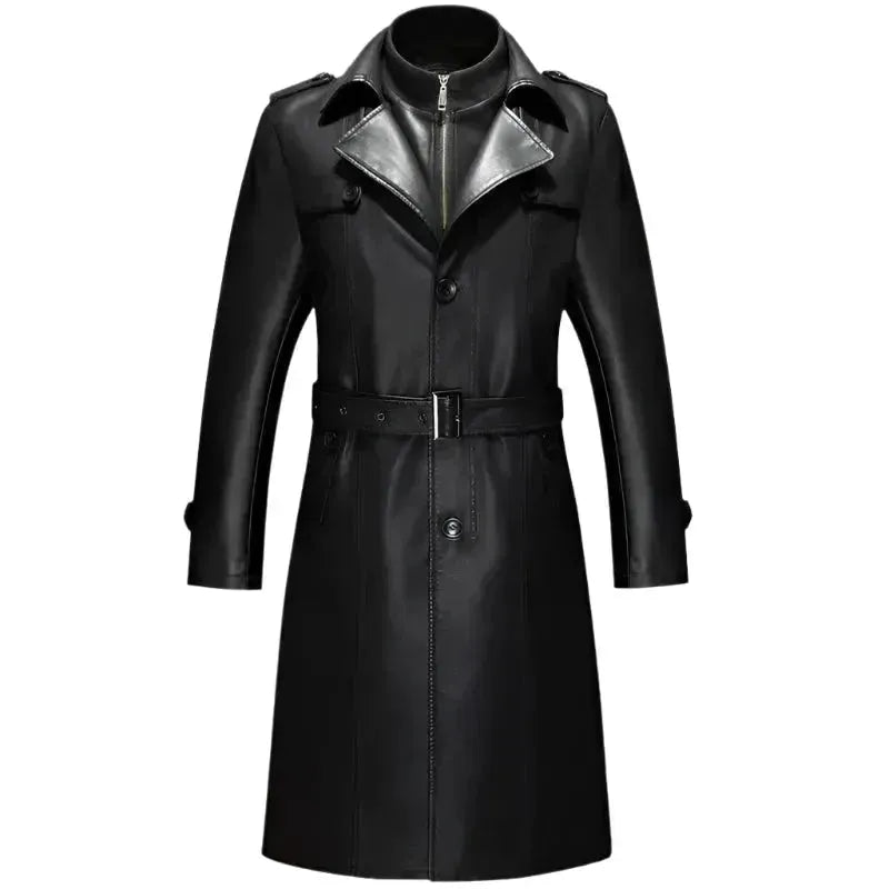 Waterproof Men's Casual Leather Overcoat - Windproof Winter Coat for Outdoor Activities & Daily Wear