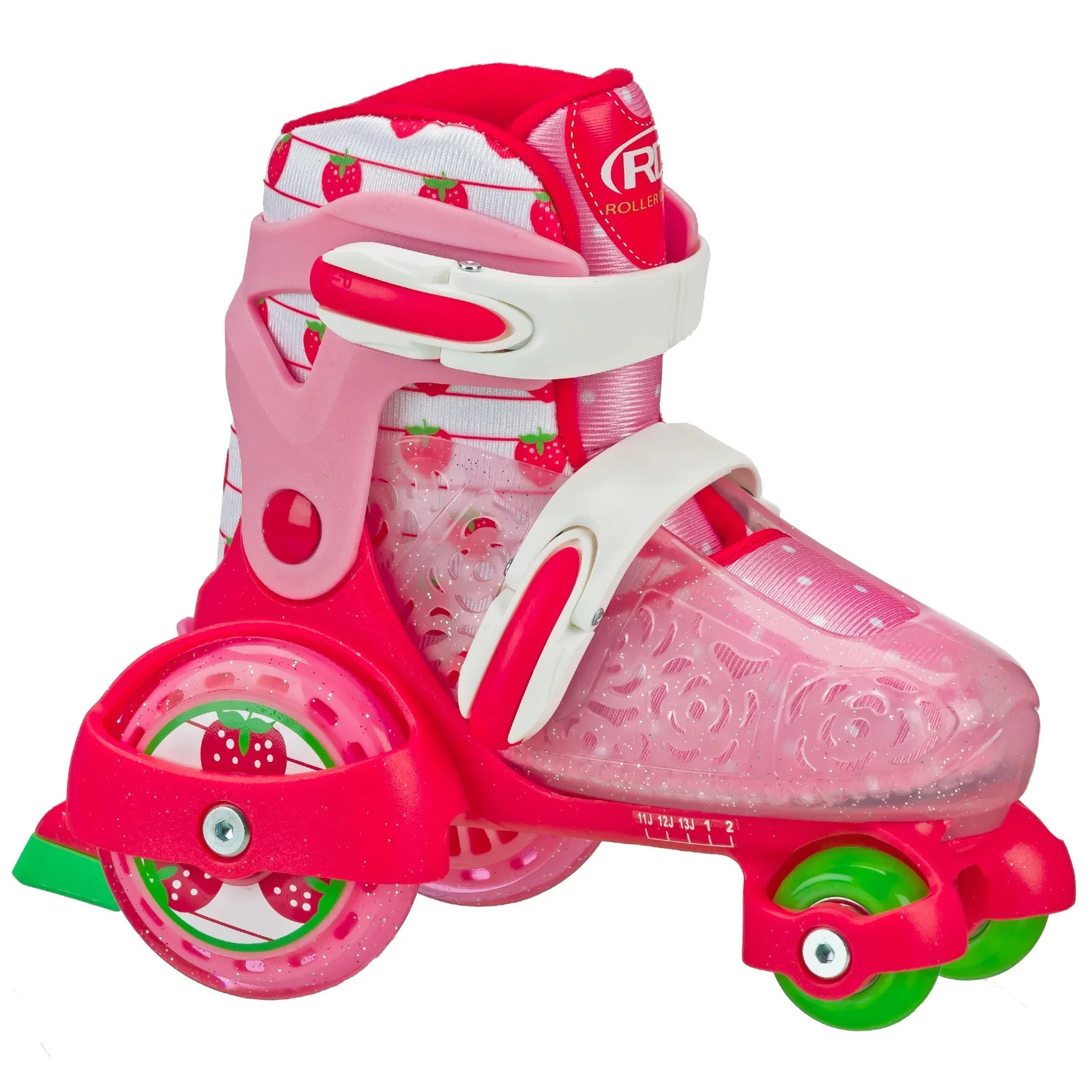 RDS Fun Roll Adjustable Roller Skates for Kids & Adults - Strawberry Pink Outdoor & Indoor Skates for Fitness, Fun, and Rink Skating
