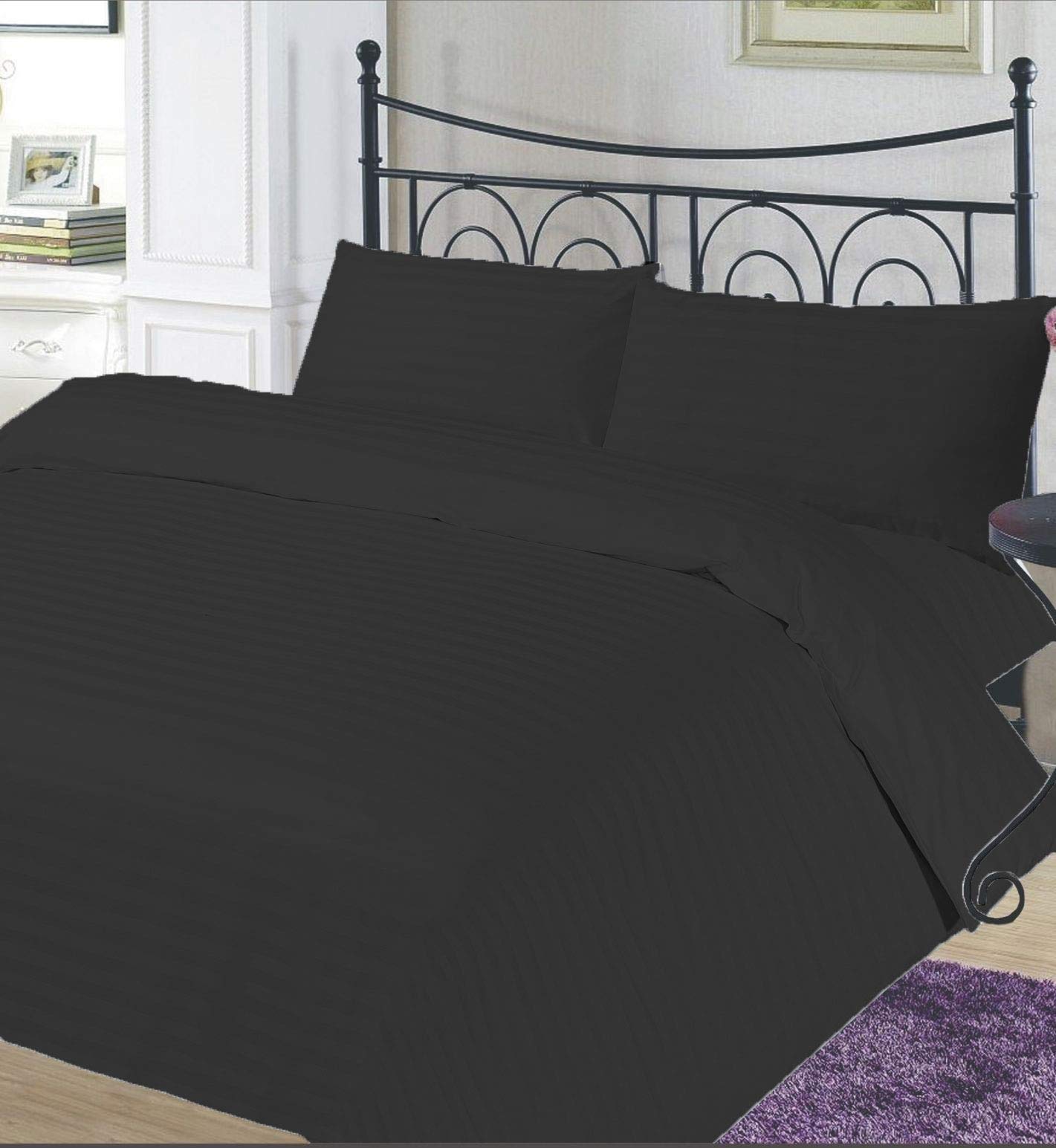 Premium 3-Piece King Size Duvet Cover Set - 100% Egyptian Cotton 500 Thread Count, Black Horizontal Stripes - Luxury Bedding for Master Bedroom & Guest Room Decor