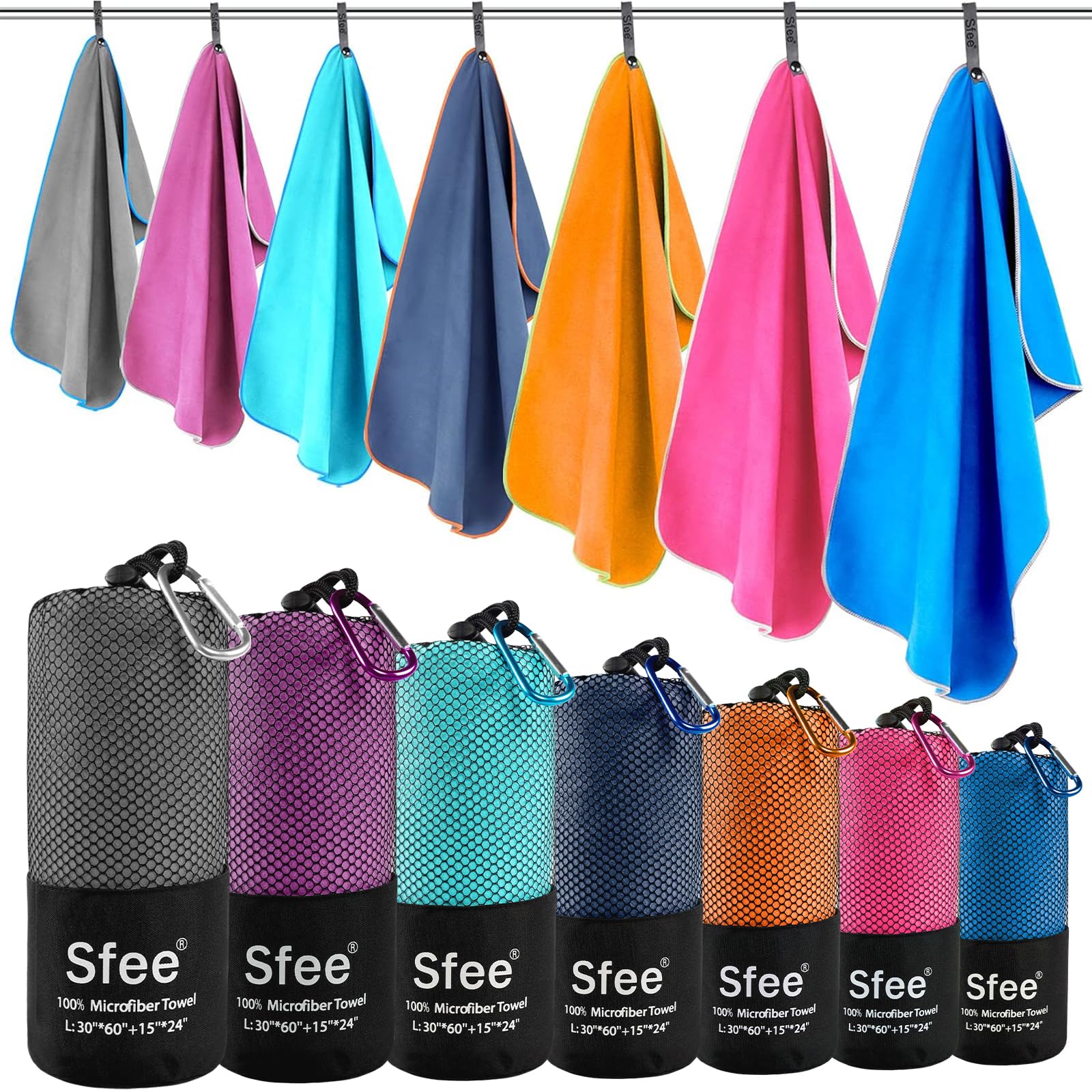 Sfee 2 Pack Microfiber Travel Towel - Quick Dry, Super Absorbent & Lightweight Camping, Beach & Sports Towel for Gym, Hiking, Pool, Backpacking, Bath & Yoga | Perfect for Outdoor Adventures, Travel & Fitness Activities