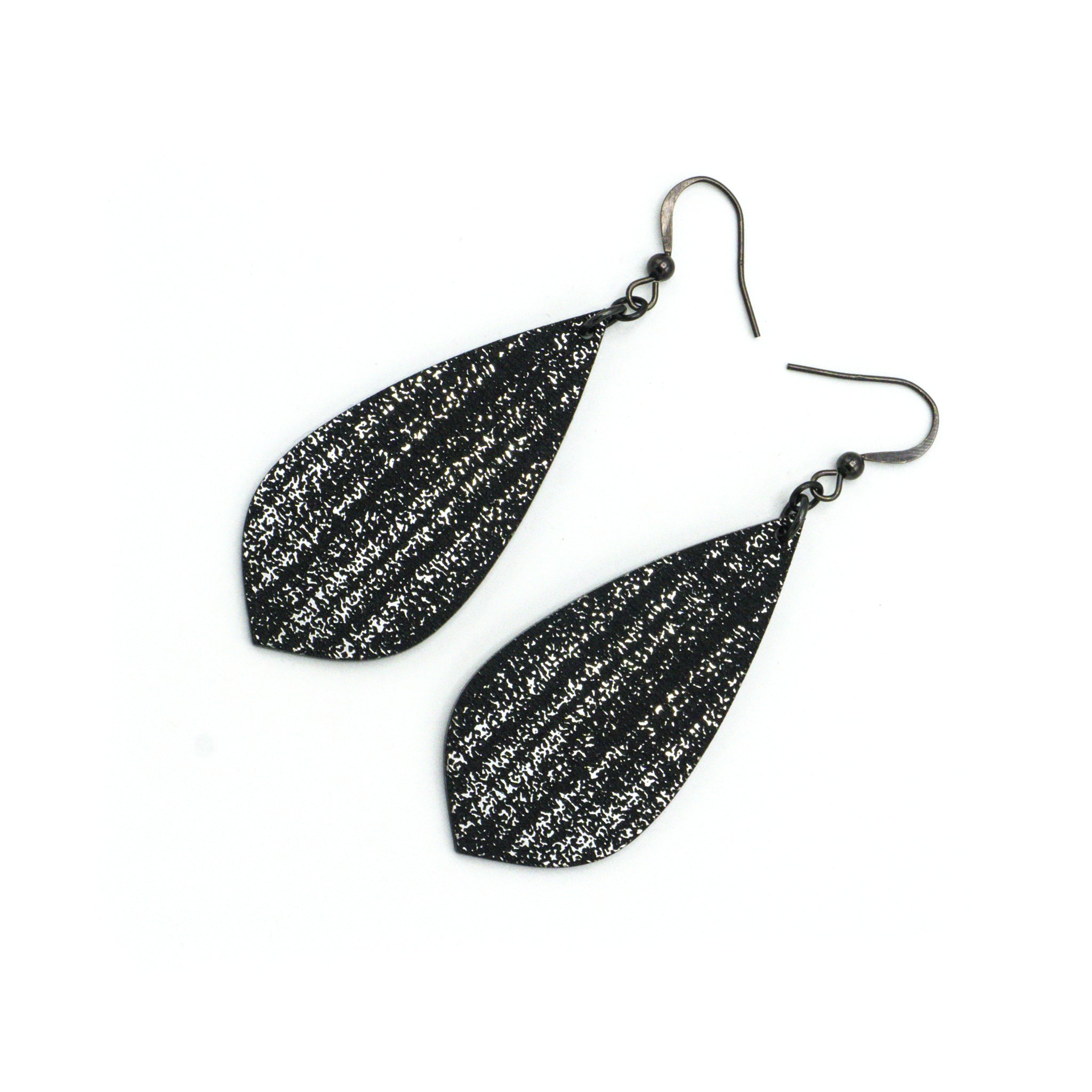 Gem Point [29R] Acrylic Earrings - Brushed Silver & Black | Stylish & Lightweight for Everyday Wear, Parties & Gifts