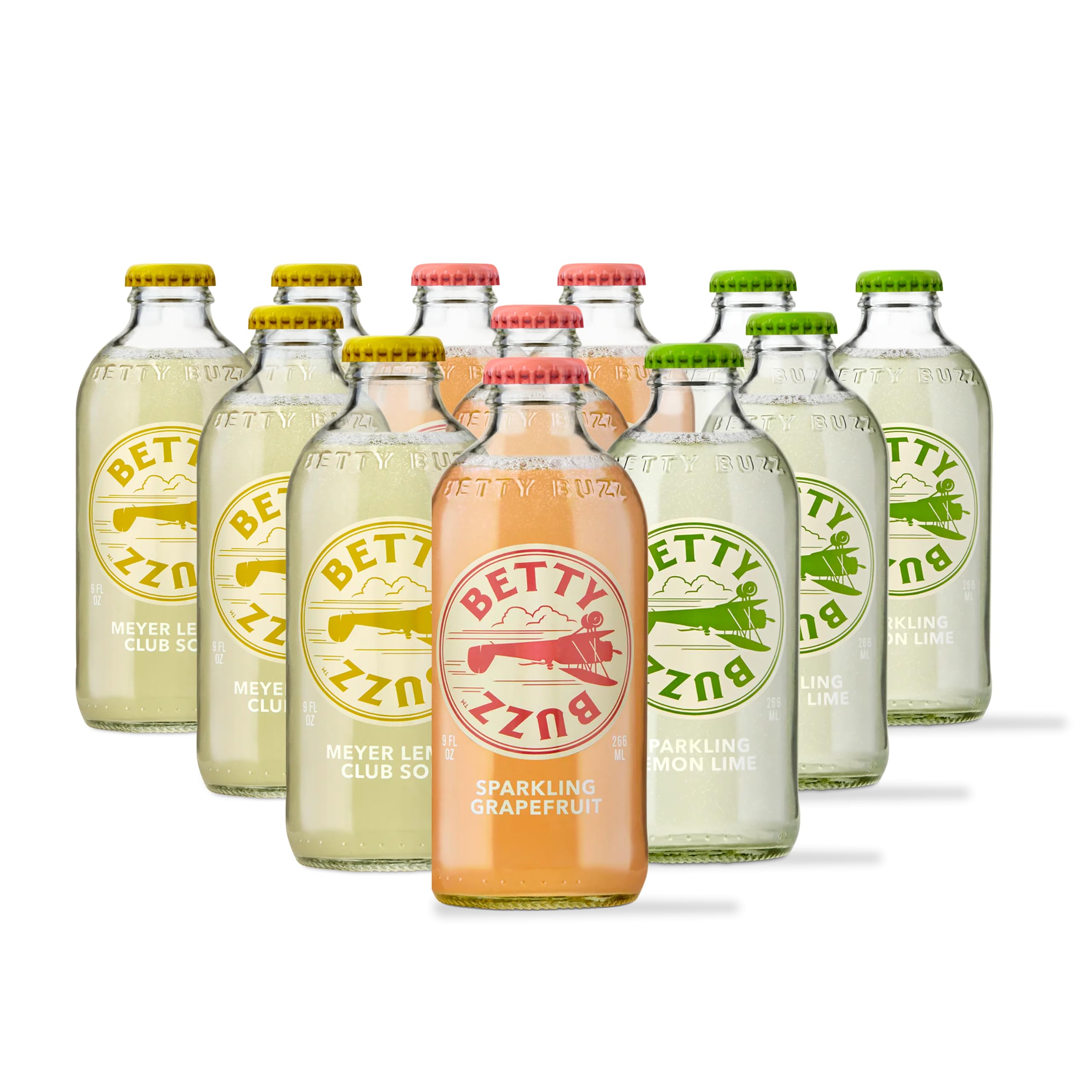 Betty Buzz Premium Sparkling Soda Citrus Variety Pack - 12 Cans (Grapefruit, Lemon Lime & Meyer Lemon Club Soda) | All-Natural Juice, Clean Ingredients | Perfect for Parties, Picnics & Healthy Refreshment