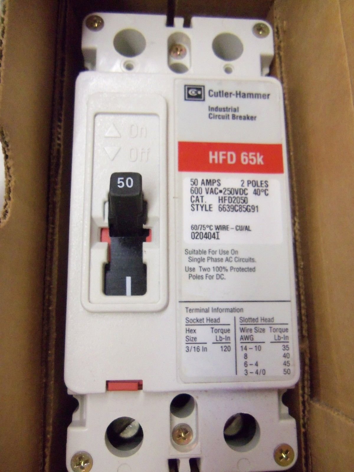 Eaton Cutler-Hammer HFD2050 65kA Circuit Breaker - High Performance Series C for Industrial & Commercial Electrical Systems