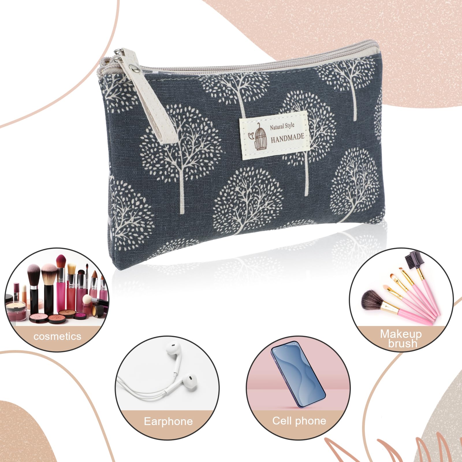 Small Canvas Cosmetic Bag - Travel Makeup Organizer & Toiletry Pouch with Zipper - Multi-Functional Storage for Lipstick, Brushes, Beauty Tools (8.6x5.5 Inch, Wishing Tree Design) - Perfect for Travel, Gym, Daily Essentials & Gift Giving