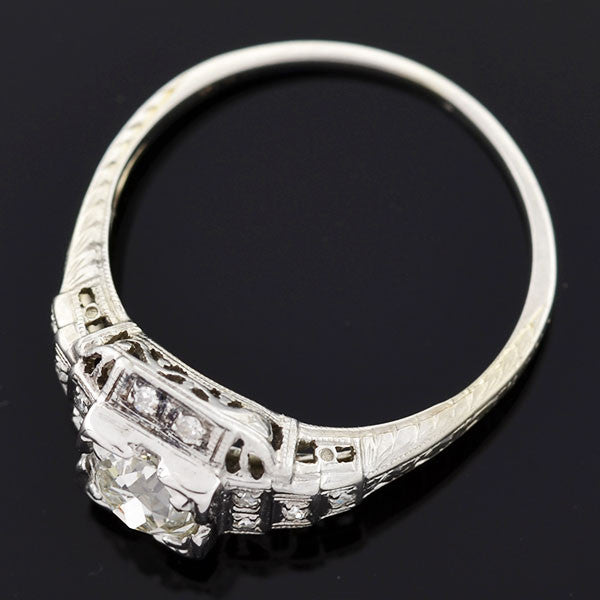 18kt Gold Art Deco Diamond Engagement Ring 0.80ct - Vintage Style Wedding Ring for Proposal & Anniversary Gift