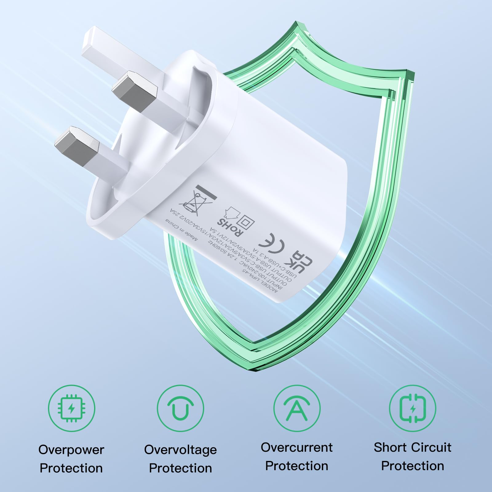 45W USB C Fast Charger with 1.8M Cable - Dual Port PD Charging Block for iPhone 16/15 Pro, Samsung Galaxy S24/S23/S22, iPad Pro/Air - Perfect for Home, Office & Travel Charging