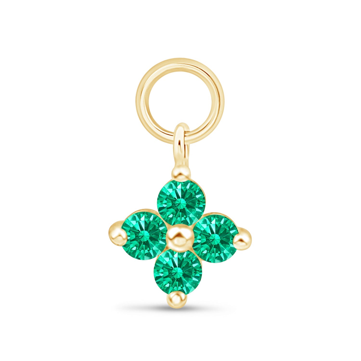 14K Yellow Gold Hoop Earrings with Emerald Clover Charm - Elegant Irish Jewelry for St. Patrick's Day, Birthday Gifts & Everyday Wear