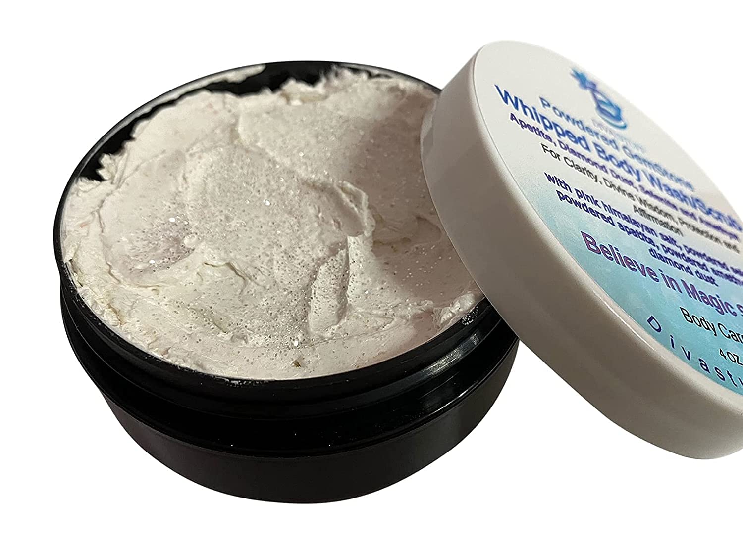 **Diva Stuff Whipped Wash & Scrub with Diamond Dust, Amethyst, Selenite & Apatite Powder – Exfoliating, Cleansing & Moisturizing Body Scrub for Healing, Positive Energy & Glowing Skin – 4oz | Spa, Self-Care & Relaxation Gift**
