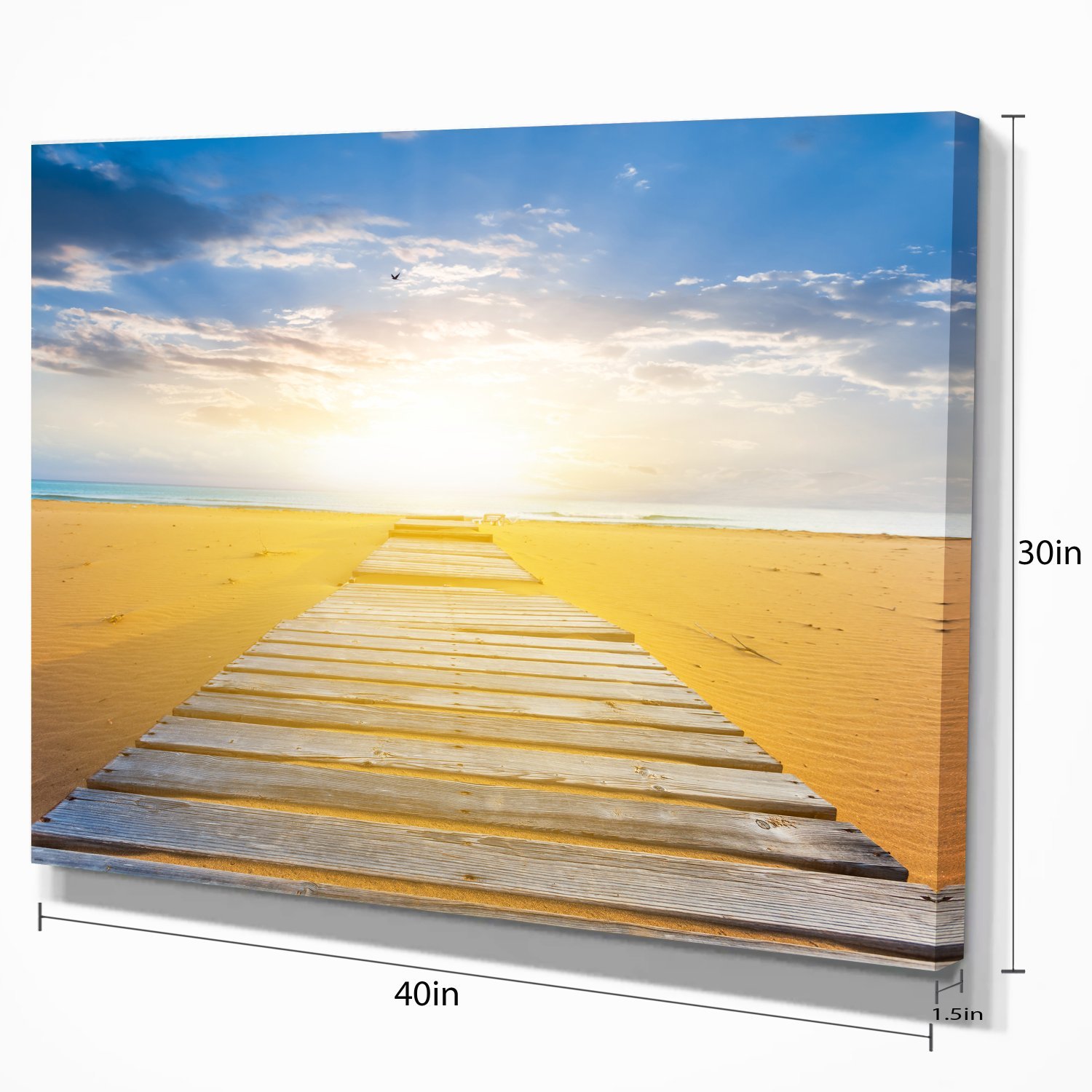 Blue Sea Beach Wooden Bridge Canvas Art Print - Coastal Wall Decor for Living Room, Bedroom & Office