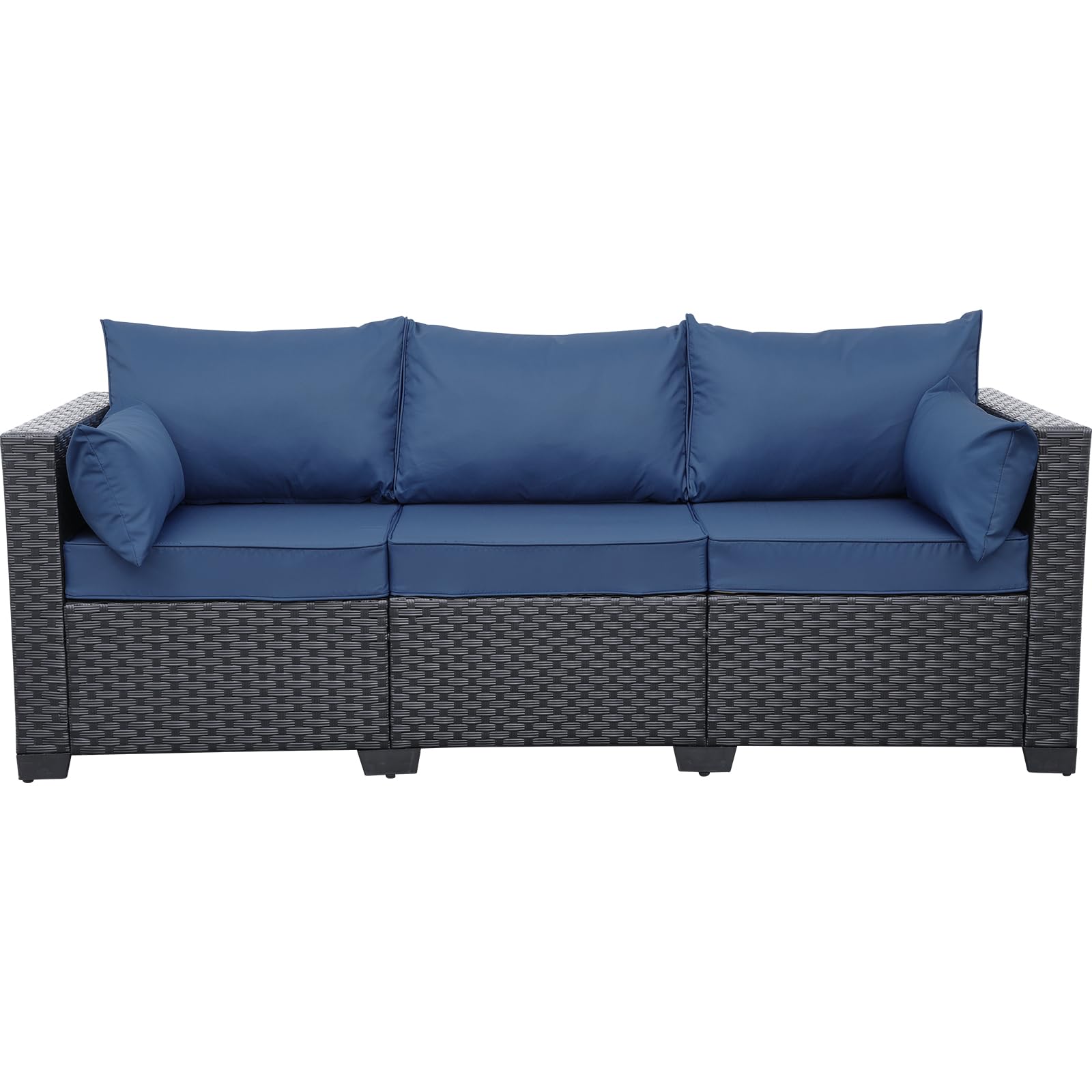 Valita 3-Seat Outdoor Rattan Sofa Set - Black PE Wicker Patio Loveseat with Washable Navy Blue Cushions - Perfect for Backyard, Garden, Poolside & Balcony Relaxation
