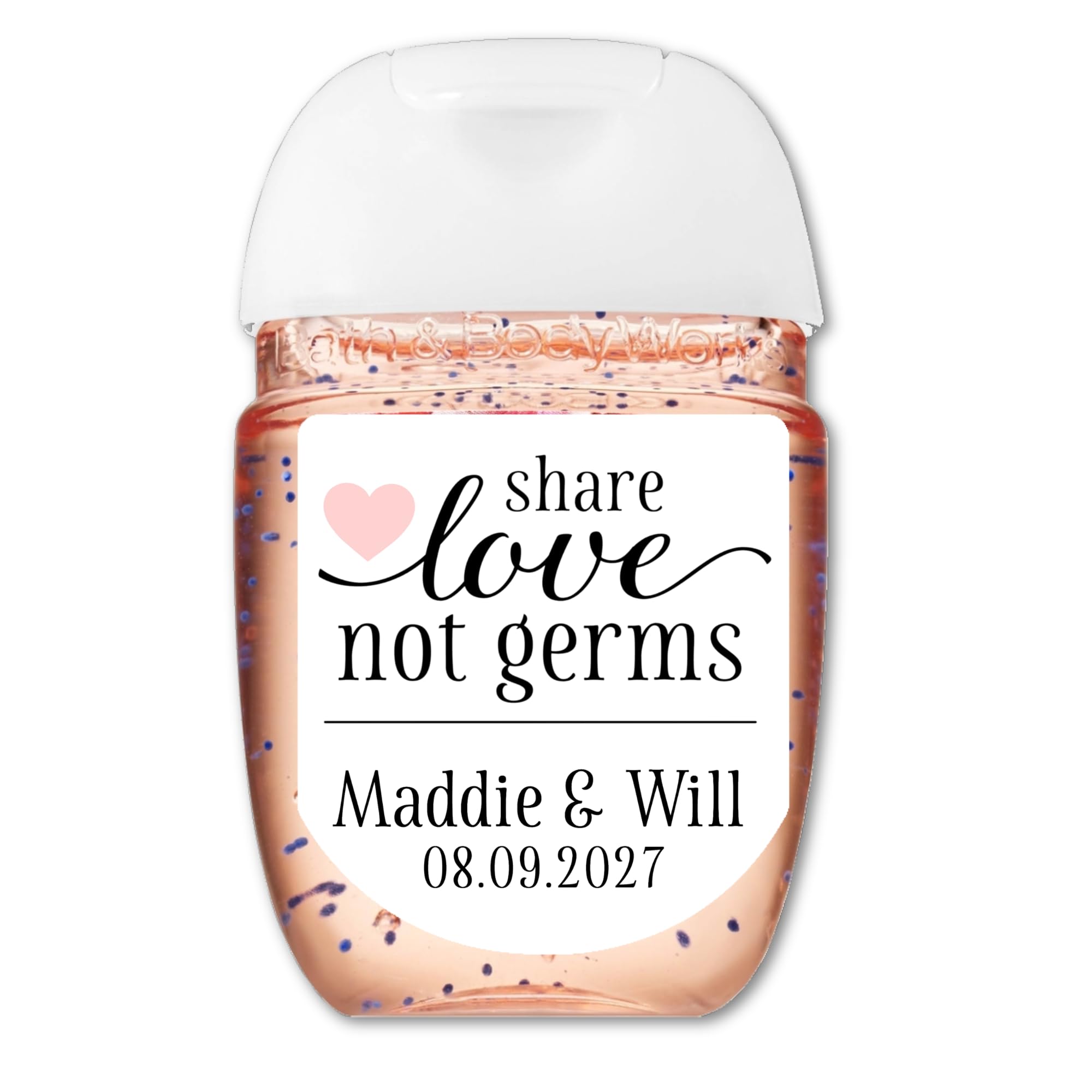 Personalized Sanitizer Stickers - 30 Wedding Favor Labels for PocketBac - Share Love Not Germs - Perfect for Bridal Showers & Guest Gifts
