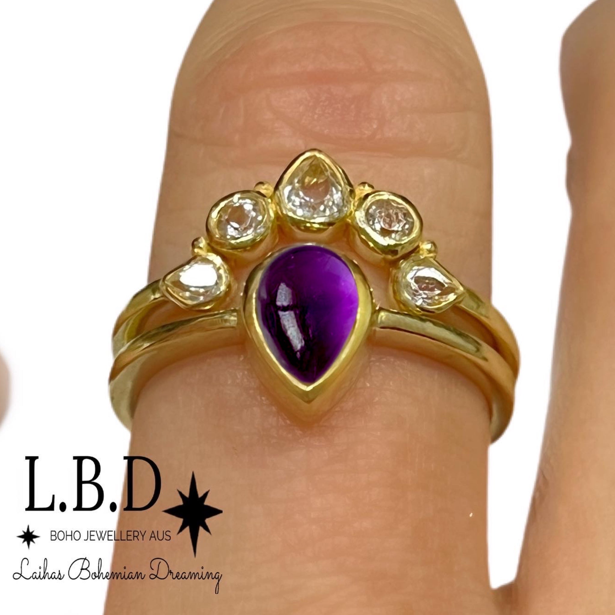 Laihas Queen of Cups Gold Topaz & Amethyst Ring Set | Elegant Gemstone Jewelry for Women | Perfect for Weddings, Parties & Special Occasions