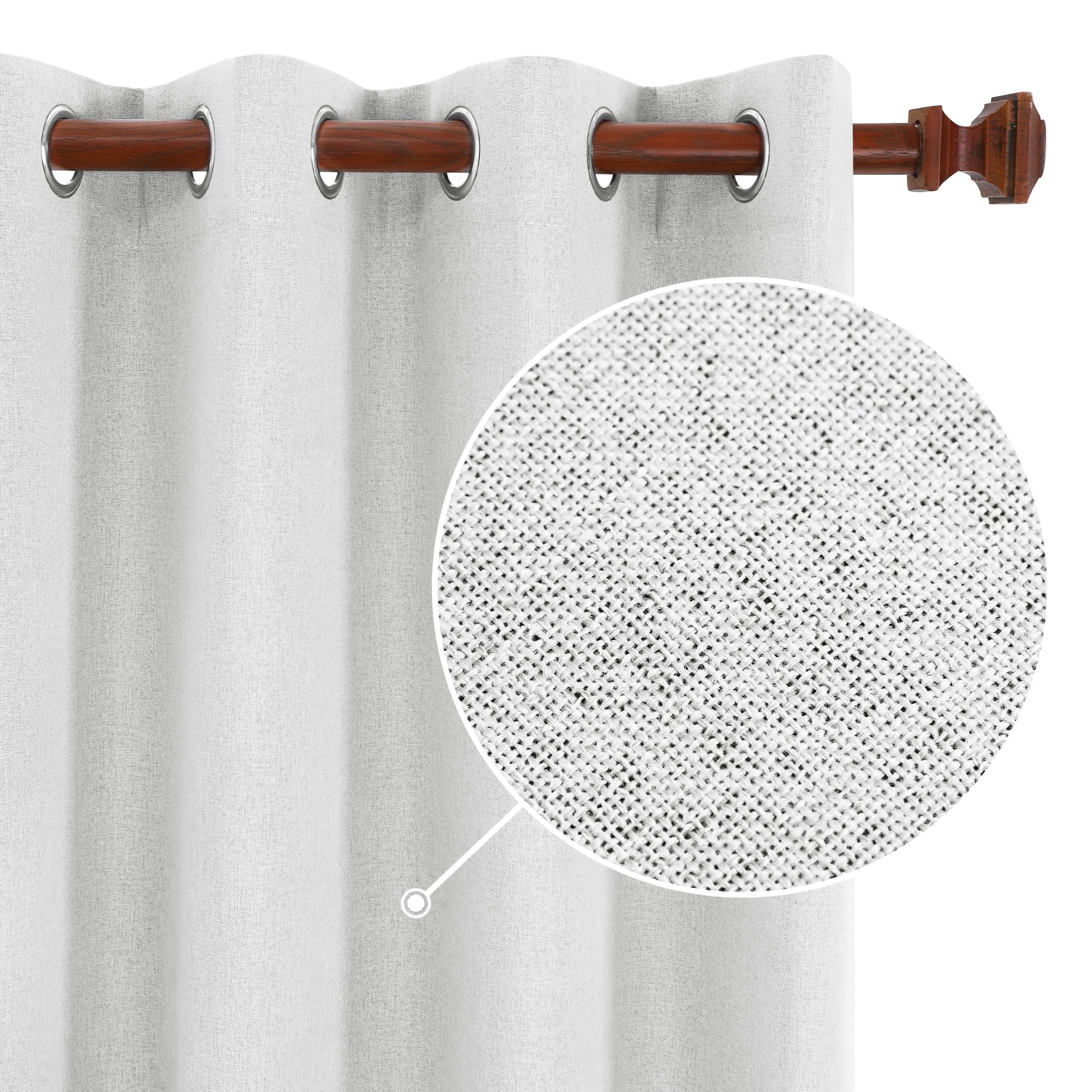 Deconovo Blackout Curtains - Linen Room Darkening Curtains with Grommets (52x95 Inches, 2 Panels, Greyish White) for Bedroom, Living Room & Nursery - Perfect for Light Sleepers, Home Theater & Privacy