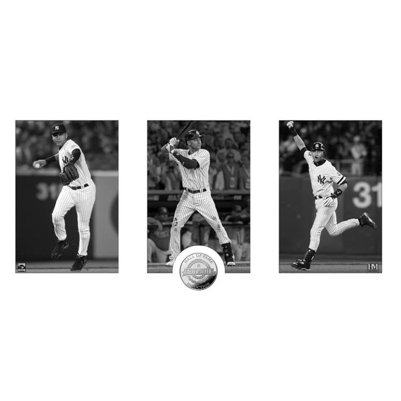Derek Jeter Hall of Fame 2020 Black & White Photo Collage with Silver HOF Coin Framed - New York Yankees Memorabilia for Sports Fans & Home Office Decor