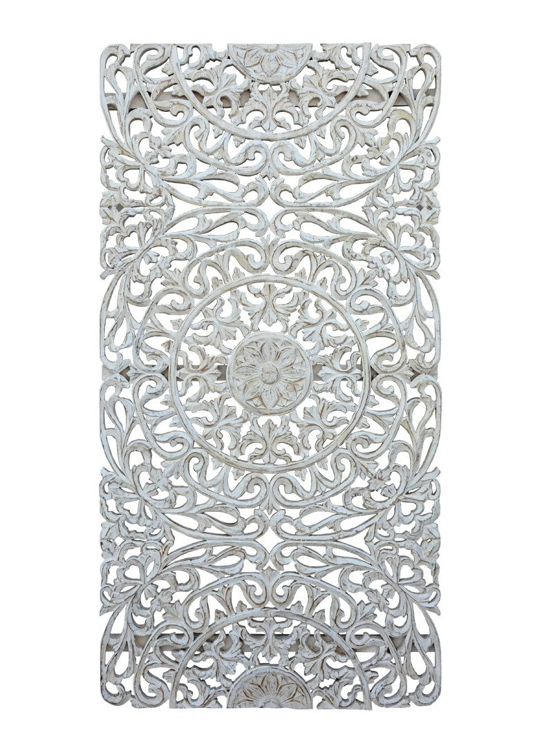 Hand Carved Indian Wooden Oriental Furniture Panel - Dynasty Whitewash Design for Home Decor, Wall Art & Interior Design | Perfect for Living Room, Bedroom & Office