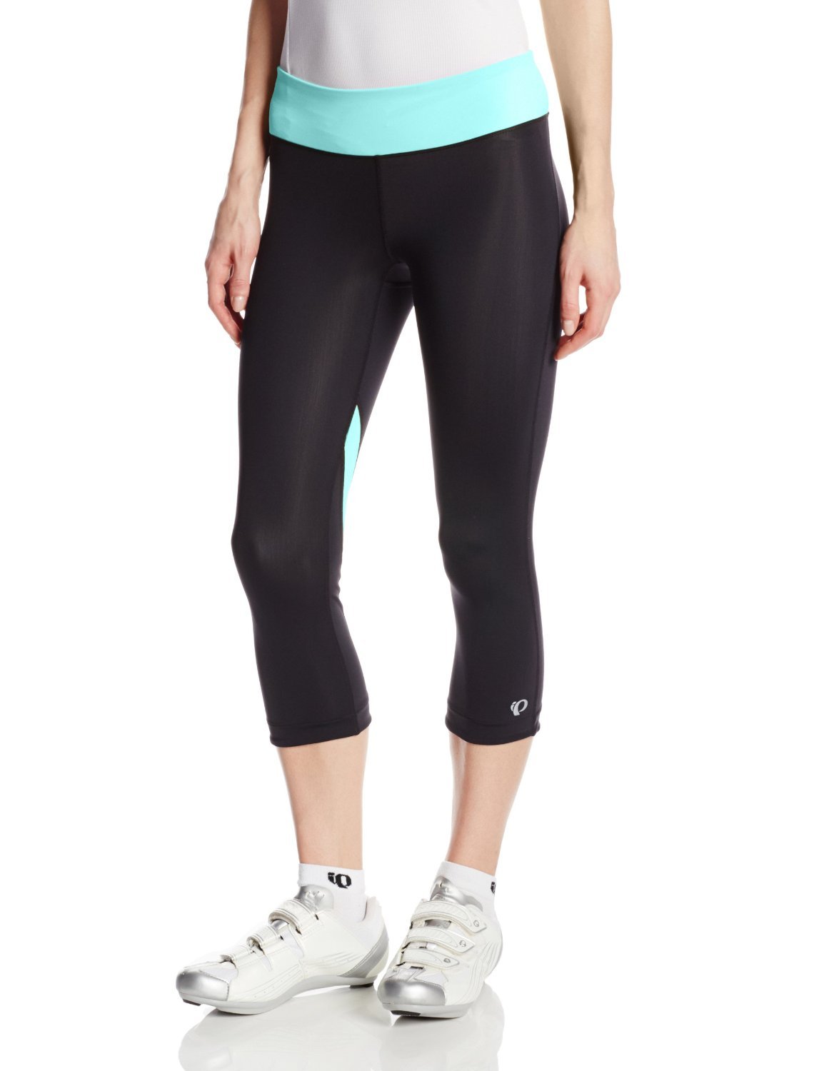 Pearl Izumi Women's Fly 3-Quarter Tights - Black/Aruba Blue - X-Small - High-Performance Running & Cycling Compression Tights for Women - Perfect for Workouts, Training & Outdoor Activities
