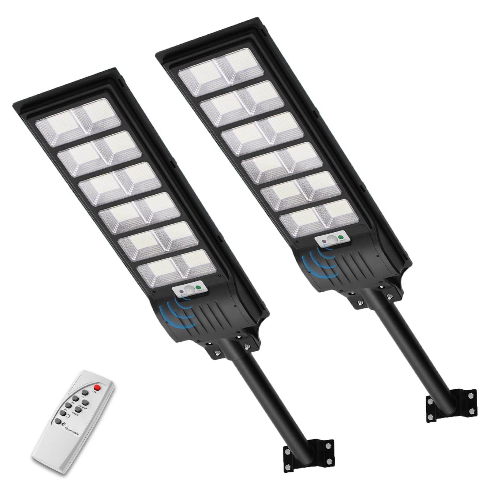 Viugreum 1000W Solar Street Lights Outdoor with Motion Sensor - 2 Pack 1080 LED 6000K IP65 Waterproof Solar Parking Lot Lights for Barn, Yard, Street, Driveway & Garden - Energy Efficient Solar Powered Security Lighting