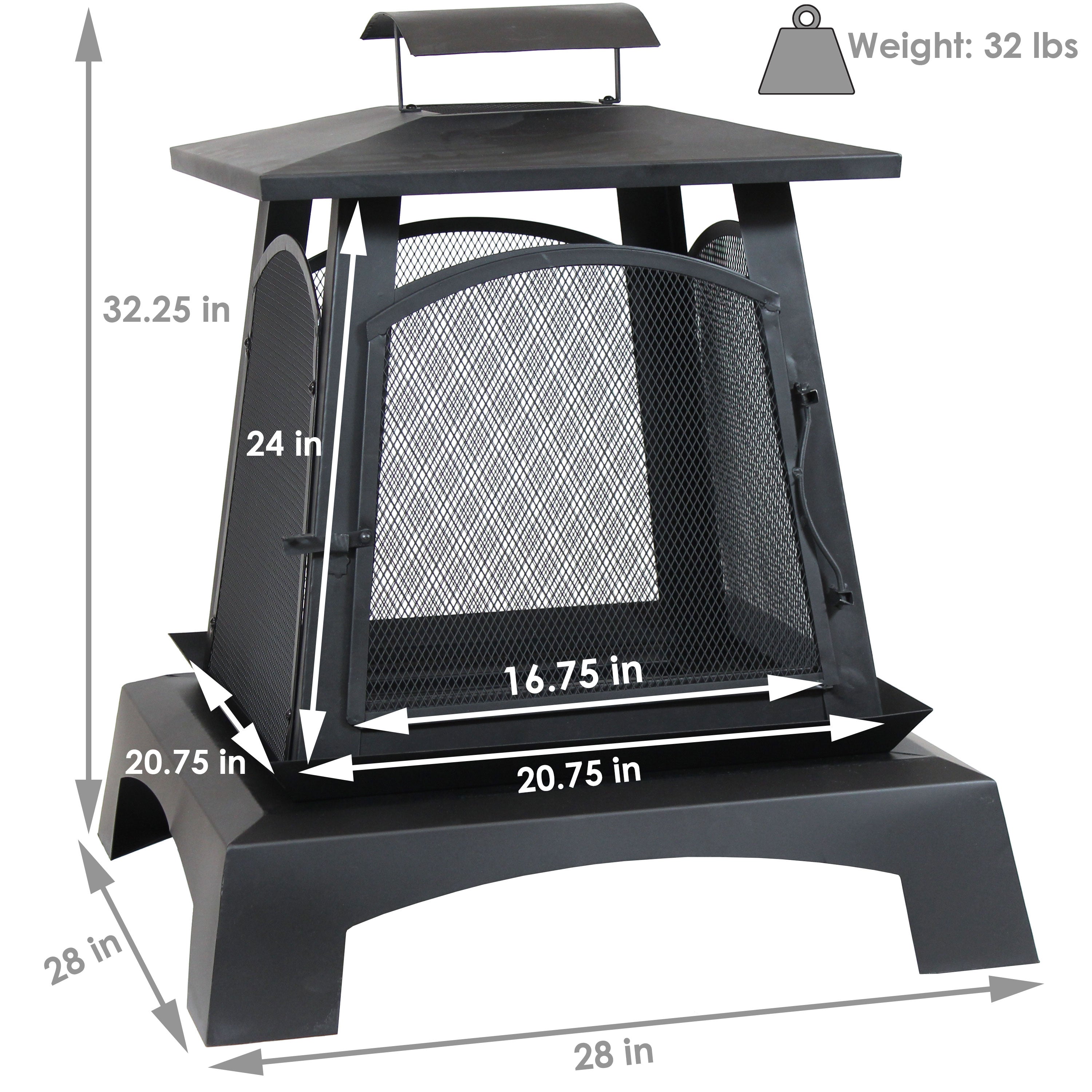 Pagoda Style Steel Outdoor Fireplace with Black Finish - 32 Inch - Perfect for Patio, Garden, and Backyard Gatherings