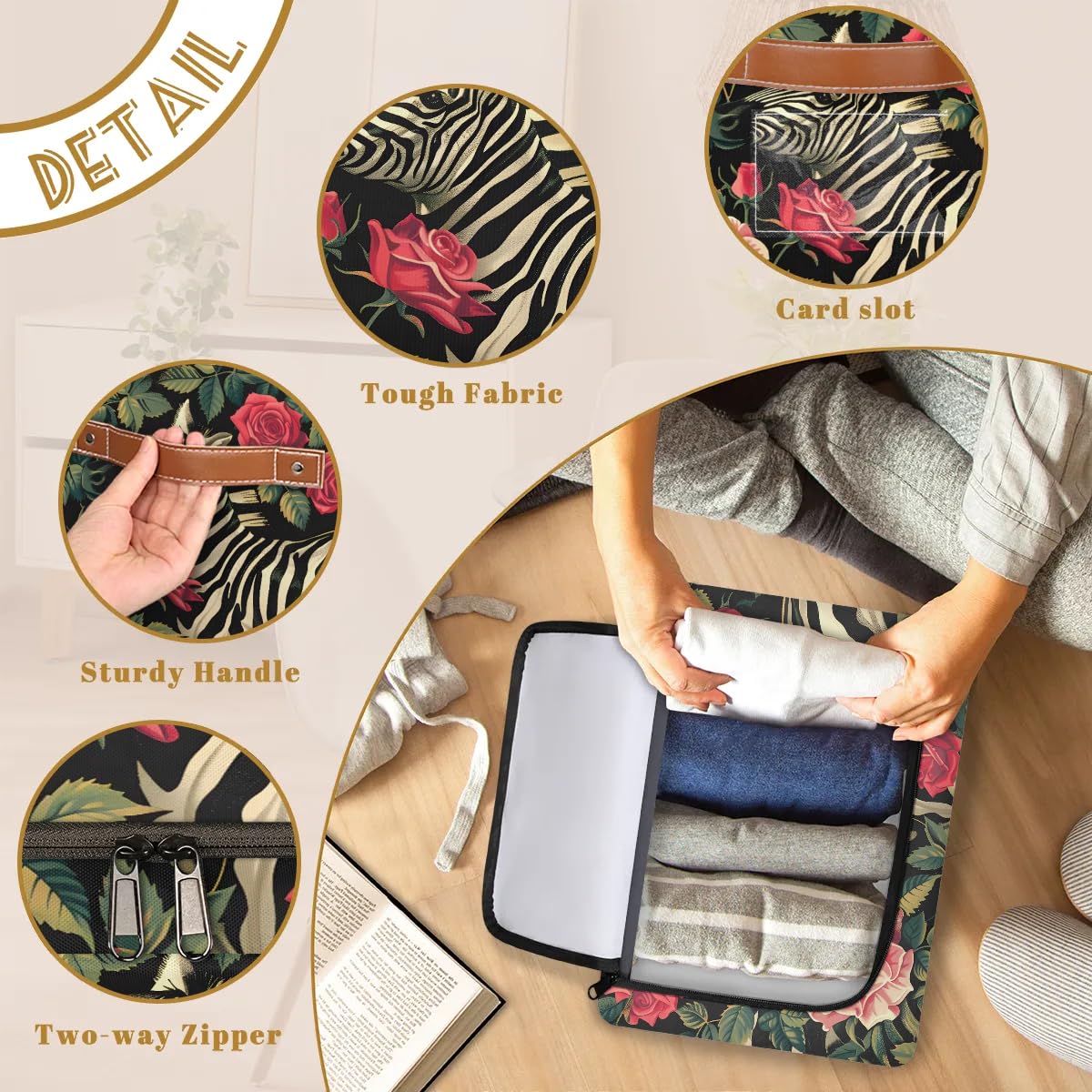 Rose Red Zebra Storage Bins with Zipper Lid - 2 Pack Stackable Storage Baskets with Metal Frame & PU Handles - Closet Organizer Cube for Clothes, Toys, or Blankets - Perfect for Bedroom, Nursery, or Office Storage Solutions