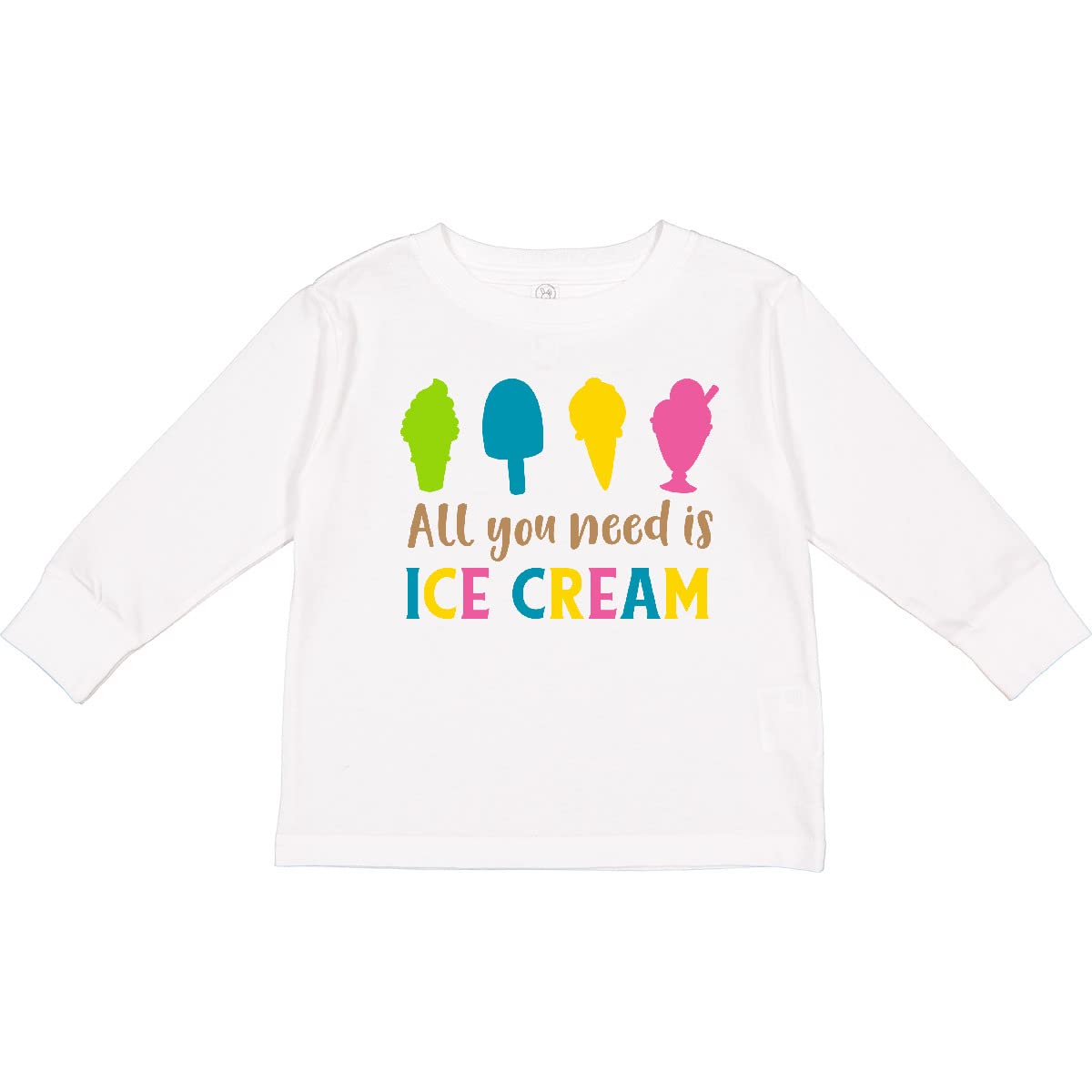 Inktastic All You Need is Ice Cream Print Toddler Long Sleeve T-Shirt - Cute Ice Cream Cone Design for Kids, Boys & Girls - Perfect for Birthday Parties, Summer Outfits & Family Photos