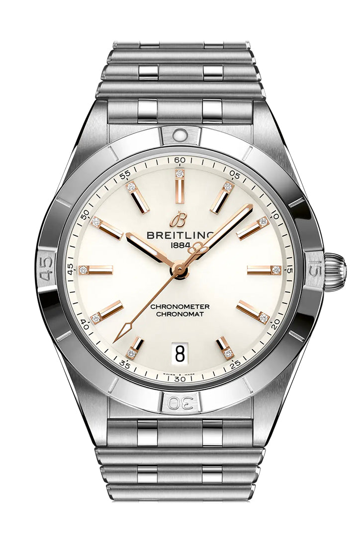 Breitling Chronomat 35 Automatic Watch - White Dial, Stainless Steel Bracelet, A10380101A2A1 - Luxury Timepiece for Business, Formal Events & Everyday Wear