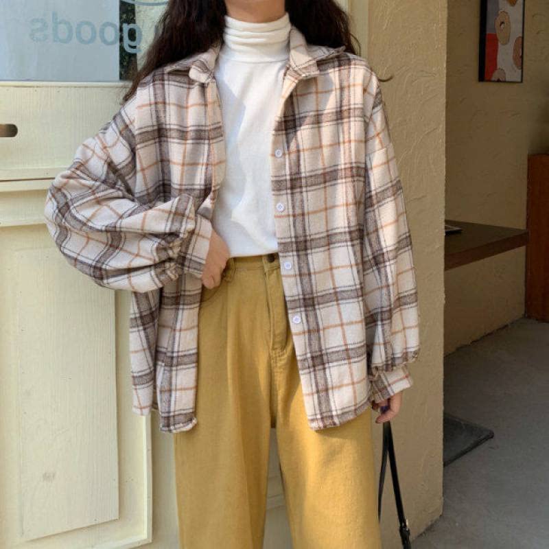 Harajuku Women's Cardigan Sweater - Retro Plaid Shirt for Women - Loose Fit Korean Fashion Top for Spring & Fall - Casual Outing, Office Wear & Street Style