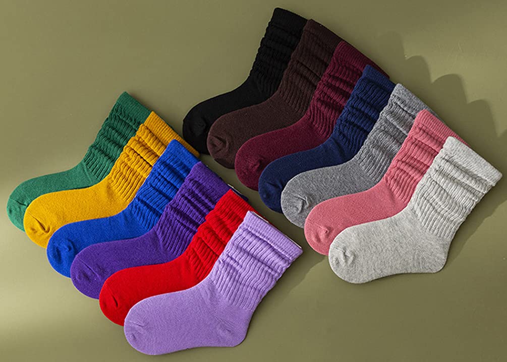 ASUITOFK 6 Pairs Toddler Knee High Cotton Socks - Soft & Stretchy Slouch Socks for Girls & Boys (1-5 Years) - Perfect for School, Play & Everyday Wear