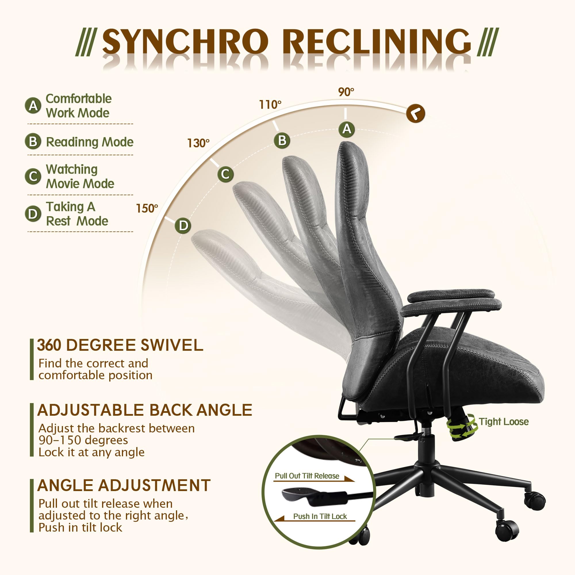 Ergonomic High Back Office Chair - Modern Swivel Desk Chair with Adjustable Height & Lumbar Support - Black Suede Fabric Gaming Chair for Home Office, Workstation & PC Gaming Setup - Comfortable Computer Chair for Long Hours of Work or Play