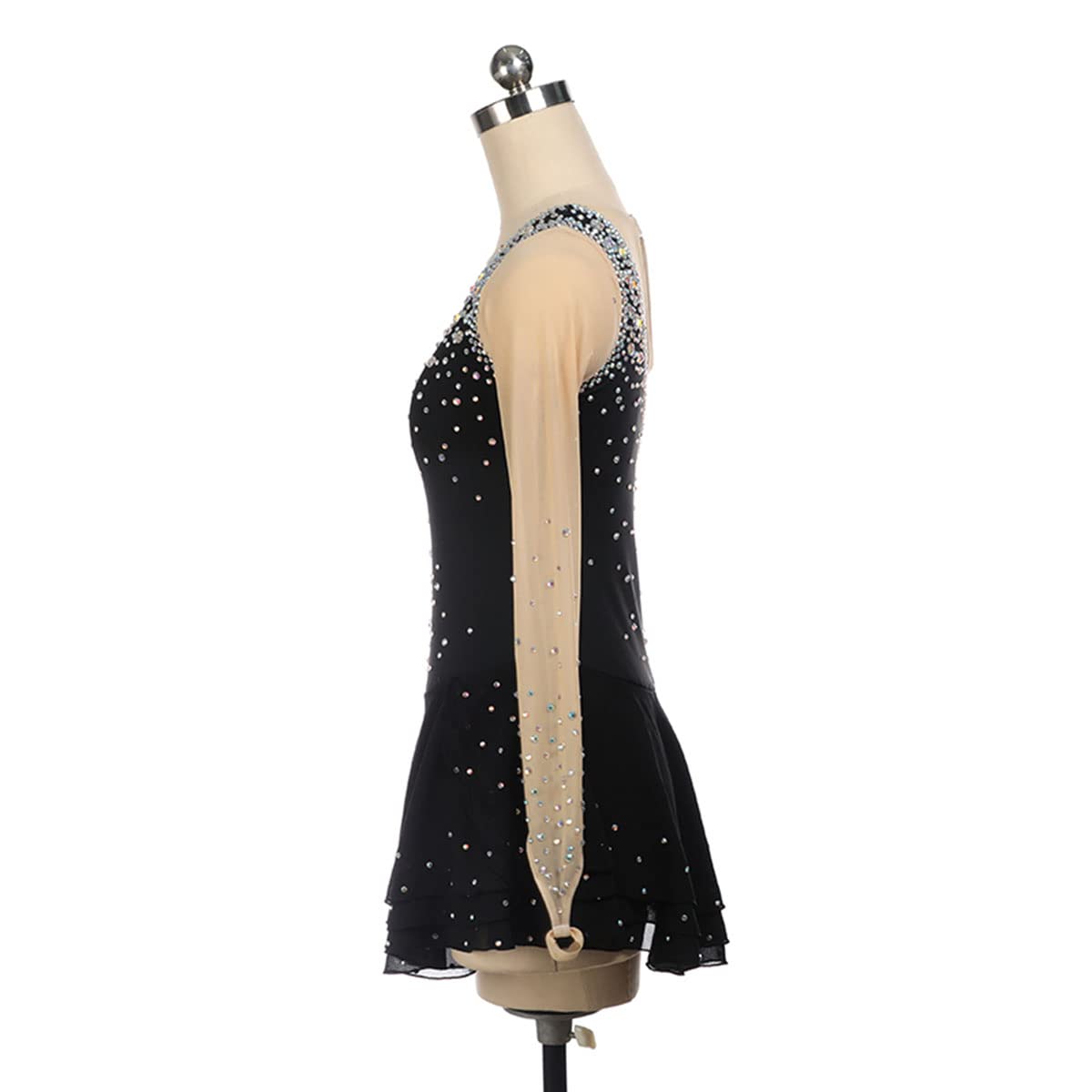 Elegant Women's Figure Skating Dress with Rhinestones - Long Sleeve Ice Skating Leotard for Winter Sports & Gymnastics Performance | Perfect for Competitions, Shows, and Practice Sessions