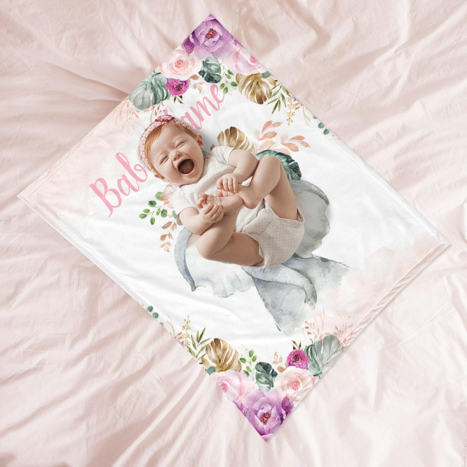 Personalized Baby Blanket with Name - Custom Elephant Design for Boys & Girls | Super Soft Newborn Blanket | Perfect Baby Shower Gift & Nursery Decor | Ideal for Cuddling, Swaddling & Photo Props