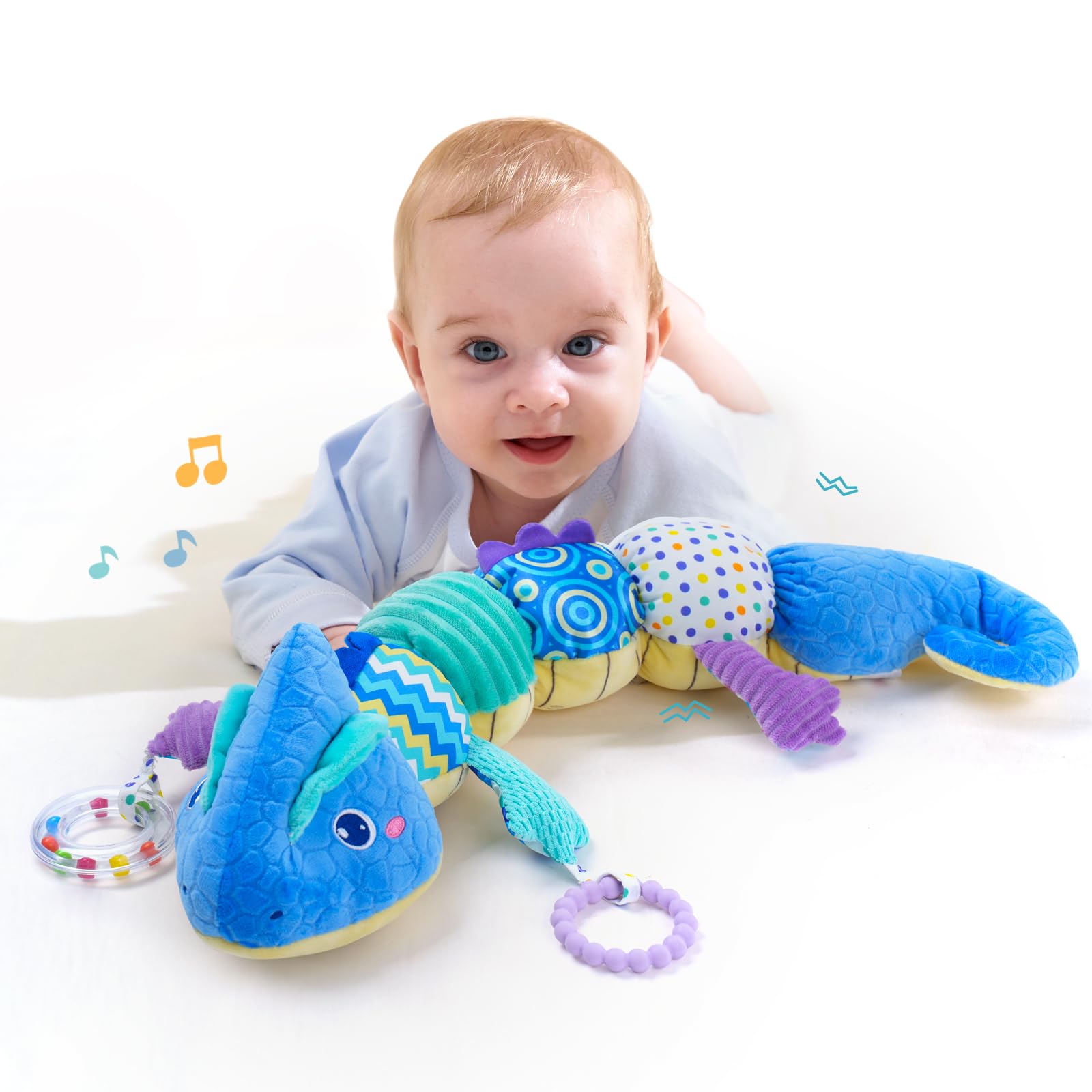 **Soft Baby Toys 0-6 Months - Musical Stuffed Animal with Rattles, Crinkle & Bell | Sensory Teething Toy for Tummy Time | Newborn Baby Shower Gift for Boys & Girls (Blue Chameleon) | Perfect for Playtime, Learning & Soothing**