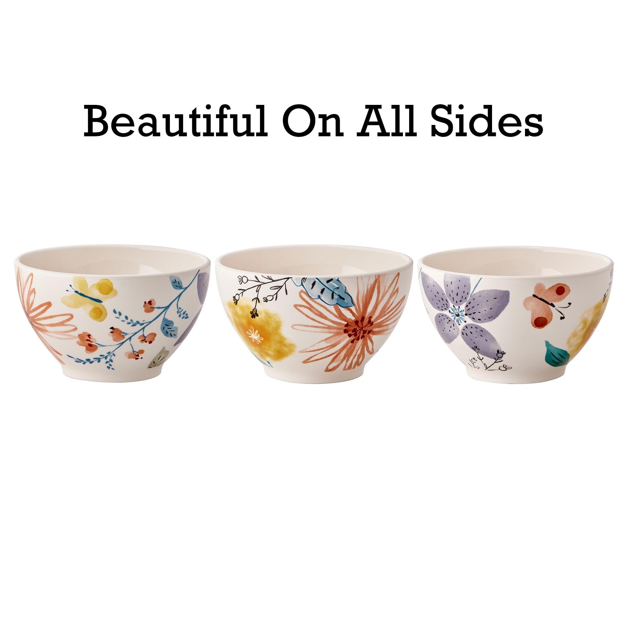Bico Blossom Symphony 26oz Ceramic Bowls Set of 4 - Microwave & Dishwasher Safe Pasta, Salad, Cereal & Soup Bowls - Perfect for Family Dinners, Breakfast, and Entertaining Guests