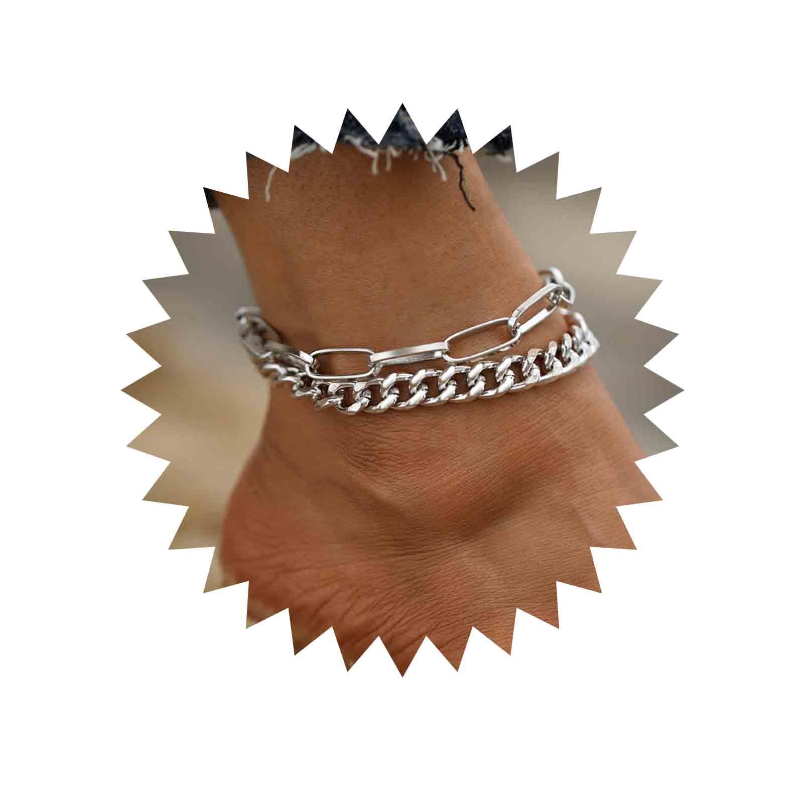 Silver Chunky Chain Ankle Bracelet for Women | Cuban Link & Paperclip Anklet | Minimalist Foot Jewelry for Teen Girls | Beach, Summer & Barefoot Sandals Accessory
