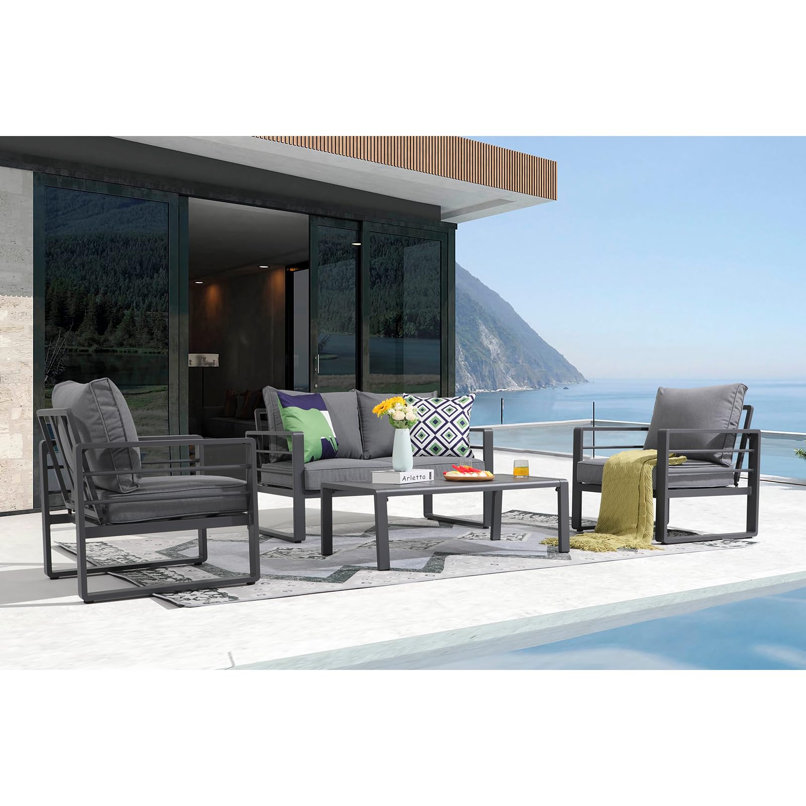 Patiorama Aluminum Outdoor Patio Coffee Table - All-Weather Metal Rectangle Coffee Table with Slatted Tabletop (150 lbs Capacity) for Deck, Garden, Balcony & Poolside - Dark Grey | Perfect for Outdoor Entertaining & Relaxation