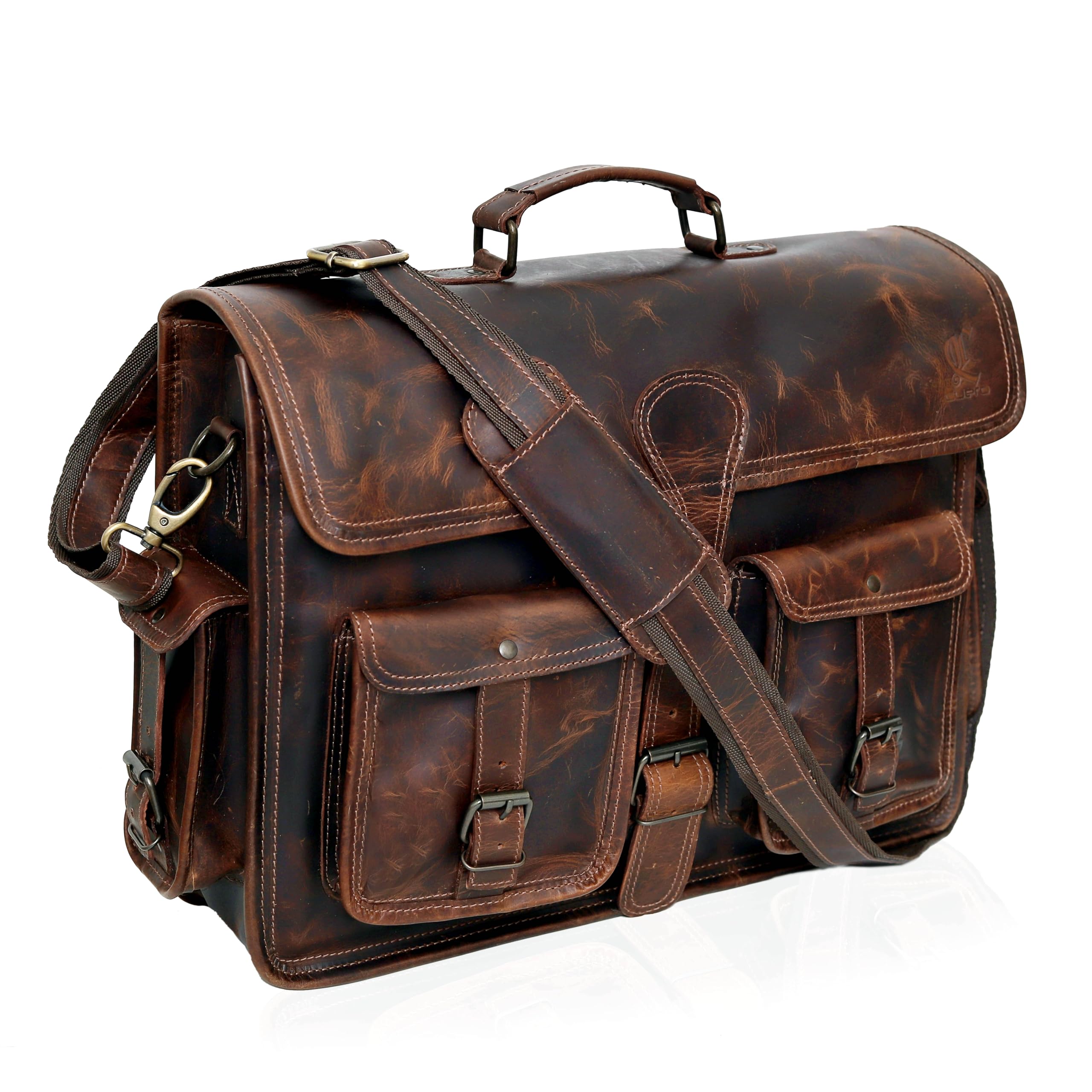 Genuine Leather Briefcase for Men & Women - 18 Inch Dark Brown Crossbody Satchel Work Bag - Professional Office & Travel Messenger Laptop Shoulder Bag - Perfect for Business, Commuting & Daily Use