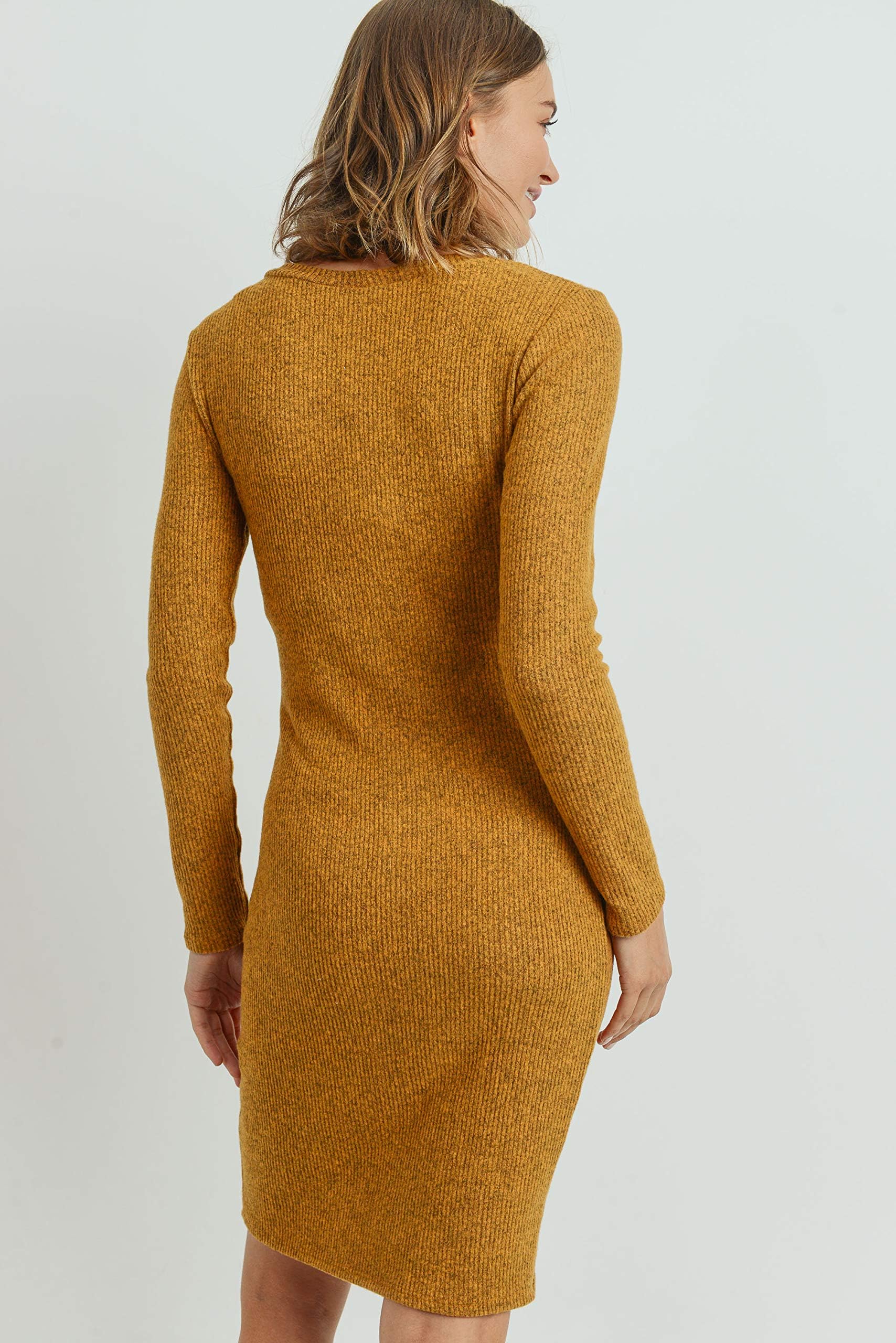 HELLO MIZ Women's Maternity Dress - Soft Knit Ribbed Long Sleeve Pregnancy Dress for Comfortable Maternity Wear | Perfect for Pregnancy Photos, Baby Showers & Everyday Wear