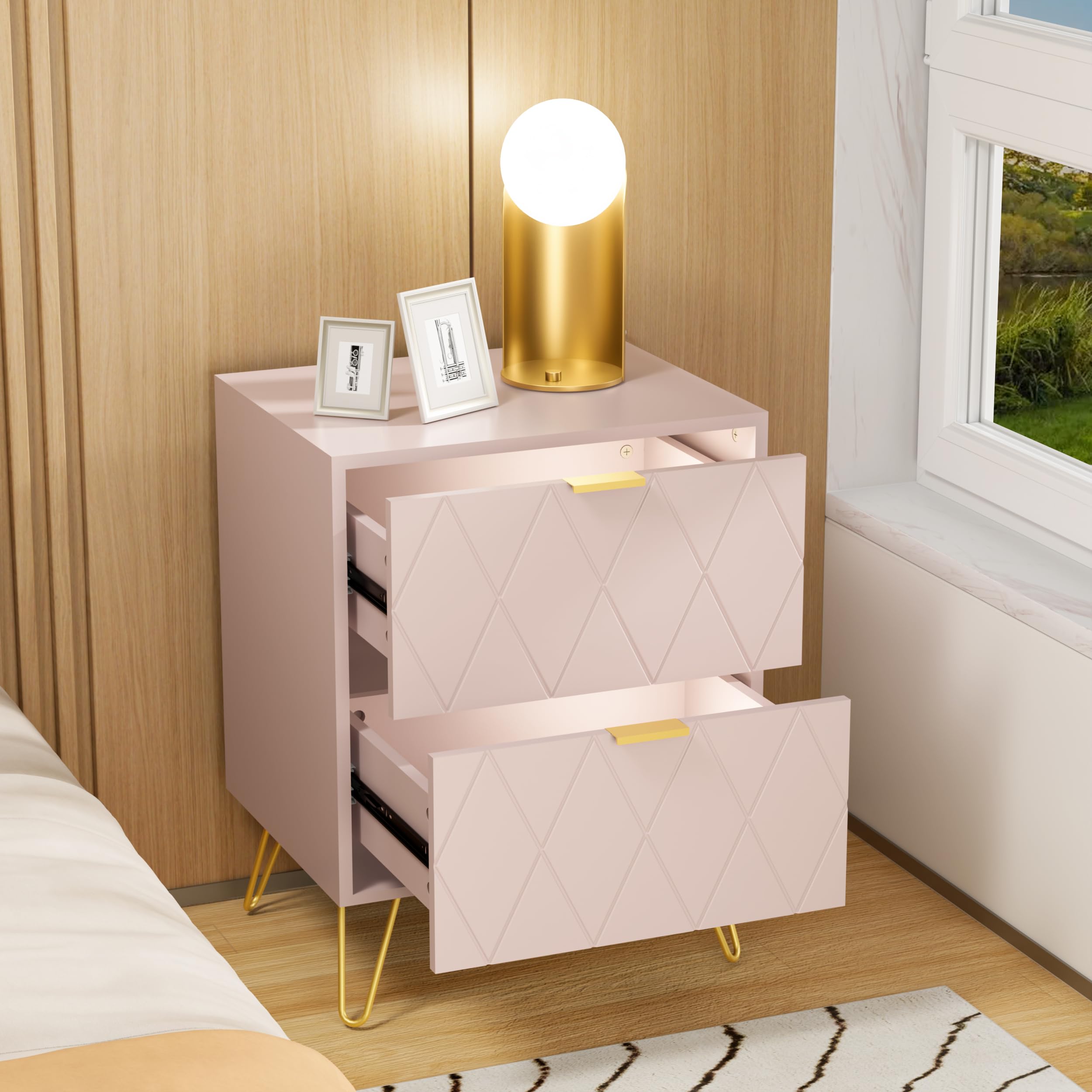 Anbuy 9-Drawer Dresser & 2-Nightstand Set - 3-Piece Bedroom Furniture Combo in Pink | Modern Storage Solution for Master Bedroom, Guest Room & Dorm Organization