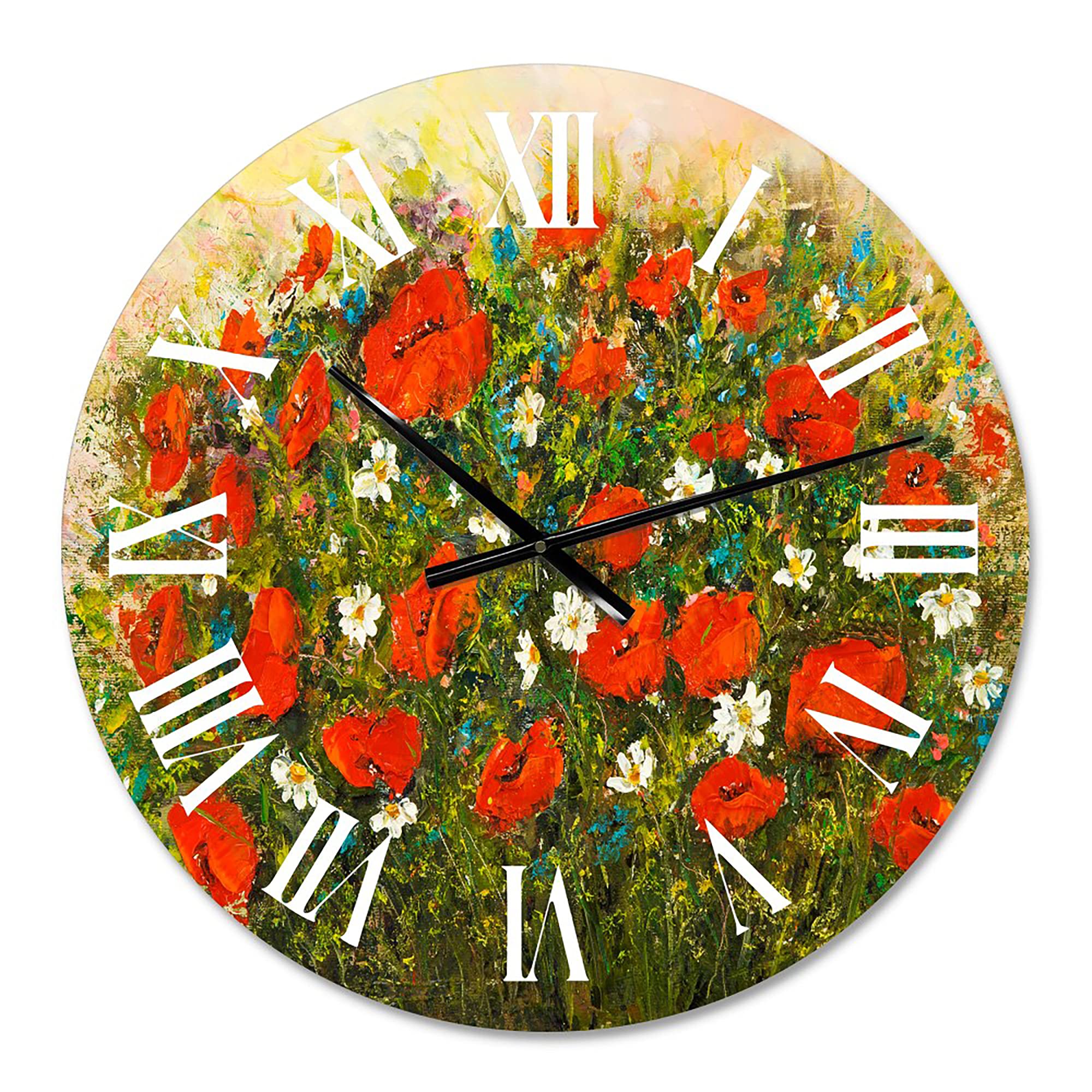 Large Floral Wall Clock - 'Red Wildflowers in The Fields' Traditional Decorative Clock for Living Room, Bedroom & Office | Perfect for Home Decor & Gift Giving