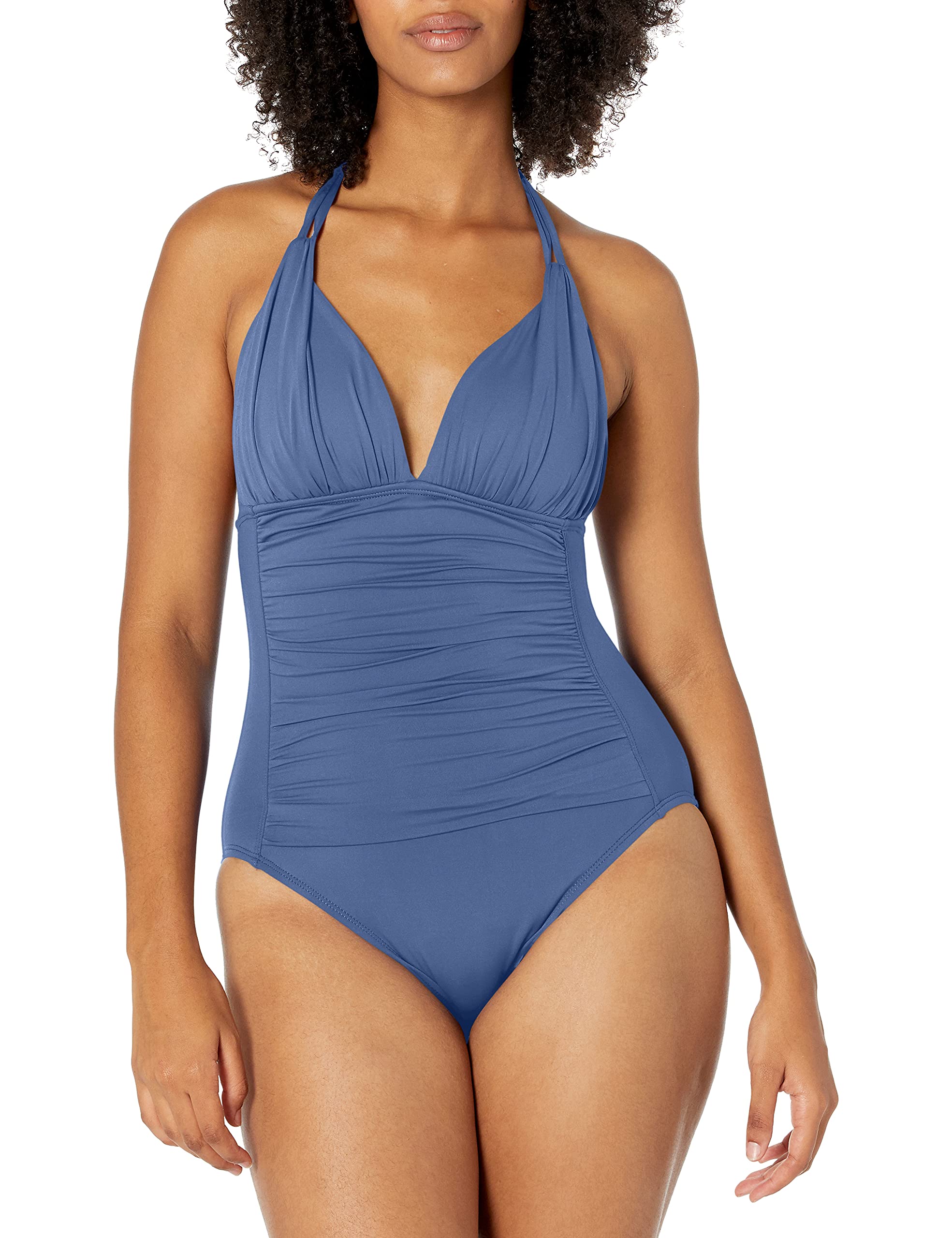 La Blanca Women's Island Goddess V-Neck Halter One Piece Swimsuit | Sexy Summer Beachwear for Pool, Vacation & Tropical Getaways
