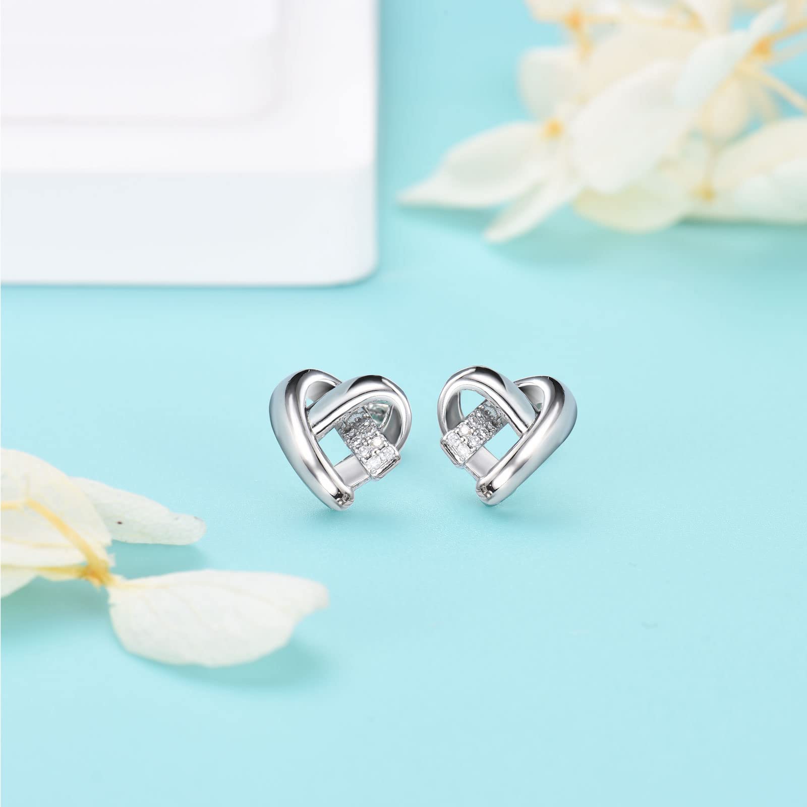 925 Sterling Silver Heart Stud Earrings for Women - Cubic Zirconia CZ Stud Earrings, 10mm Valentine's Day Birthday Christmas Gift for Her - Perfect for Date Night, Anniversary & Special Occasions