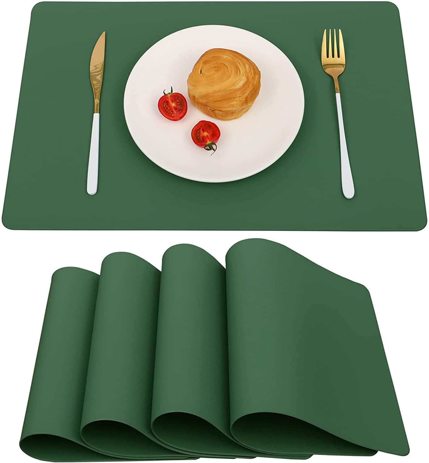 Vinjiasin 4-Pack Green Leather Placemats Set - Waterproof, Heat Resistant & Reversible Table Mats for Indoor/Outdoor Use - Easy to Clean Kitchen & Dining Accessories - Perfect for Daily Meals, Parties, and Christmas Decorations