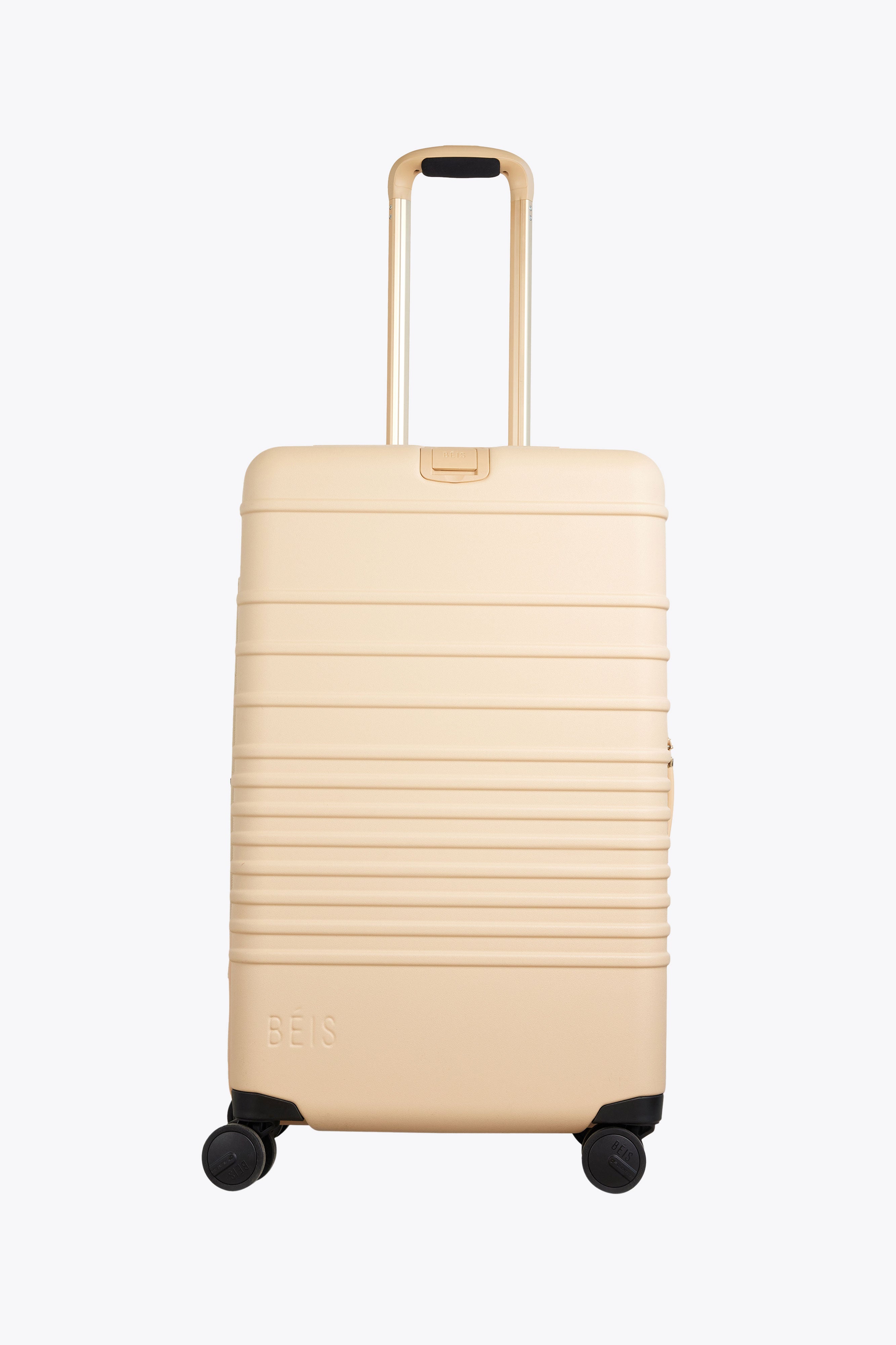 Beige Medium Check-In Roller Luggage - Lightweight Carry-On Suitcase for Travel, Business Trips & Weekend Getaways