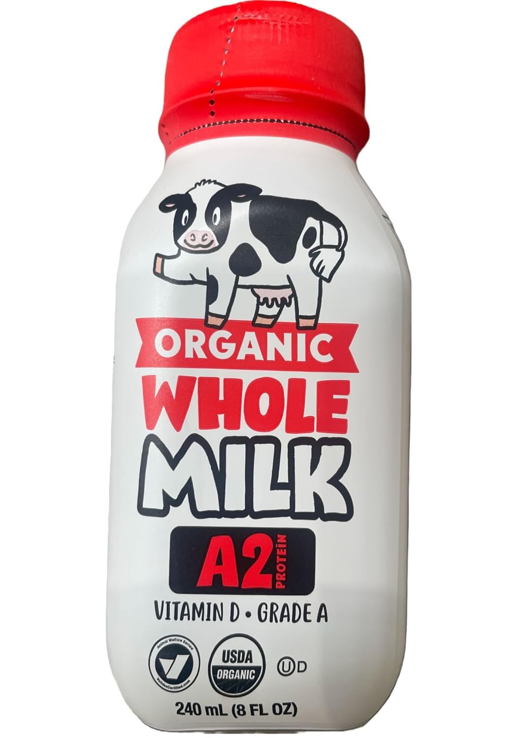 Organic A2 Whole Milk Shelf-Stable Bottles - Vitamin D & A2 Protein Enriched, Grass-Fed, 8 fl oz (Pack of 18) | Perfect for Coffee, Cereal, Smoothies & On-the-Go Nutrition