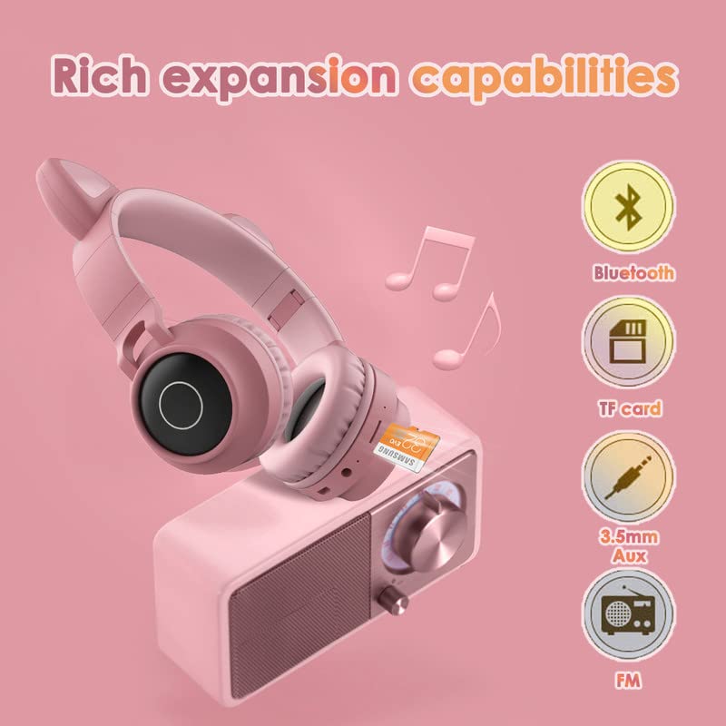 Wireless Cat Ear Kids Bluetooth Headphones with Microphone - Noise Cancelling Foldable Headset for Boys & Girls, Compatible with iPad Kindle Tablet - Perfect for School, Airplane Travel & Online Learning (Blue)