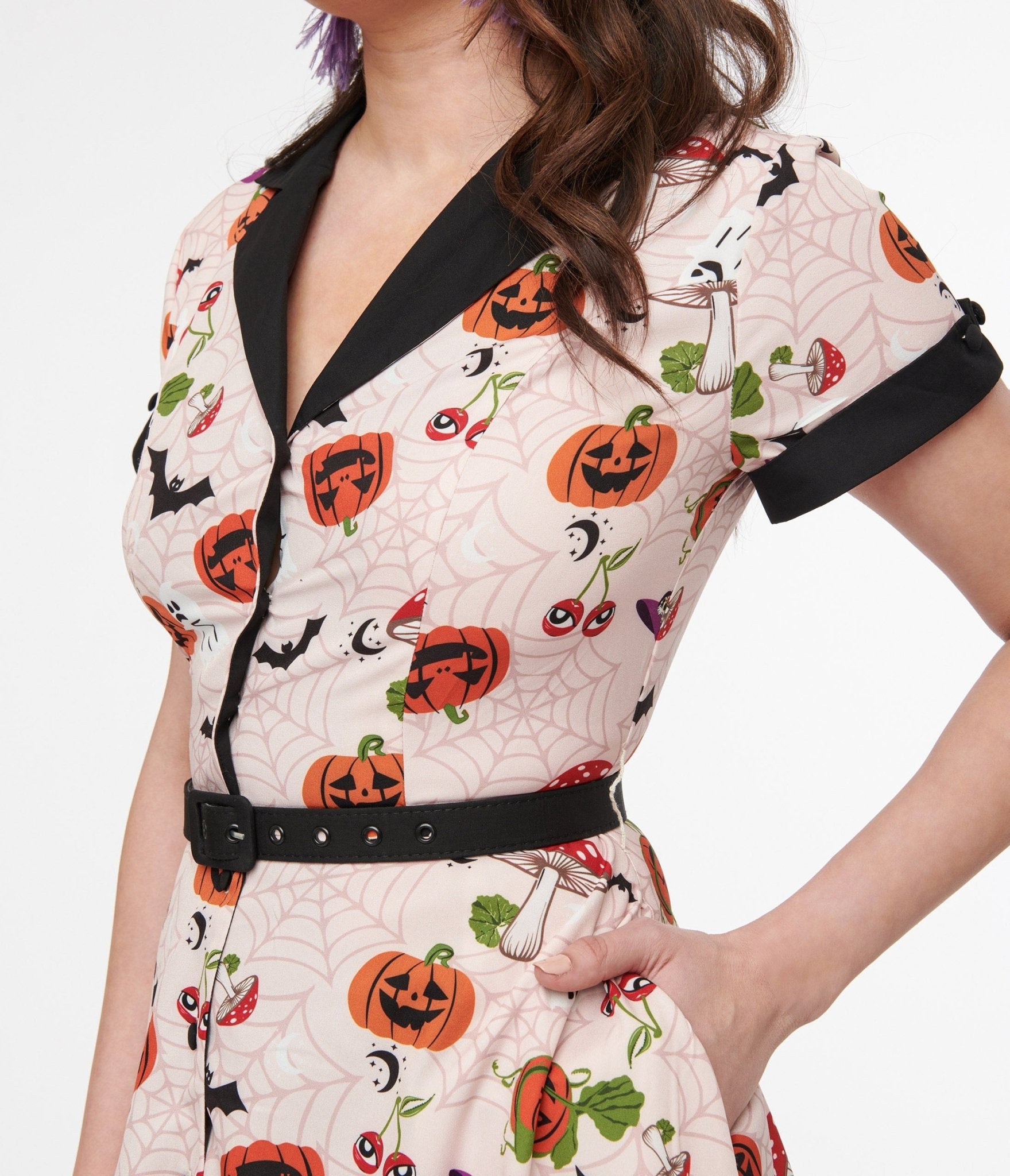 Vintage 1950s Pink Halloween Print Alexis Swing Dress - Retro 50s Style Costume for Women, Halloween Party, Cosplay & Pinup Fashion
