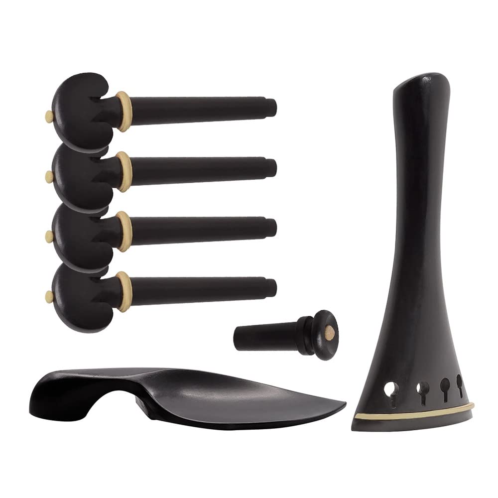 4/4 Violin Tuning Pegs Set - Ebony Violin Tailpiece, Fine Tuners & Shoulder Rest - Professional Violin Accessories Kit for Beginners & Musicians - Perfect for Practice, Performances & DIY Repairs